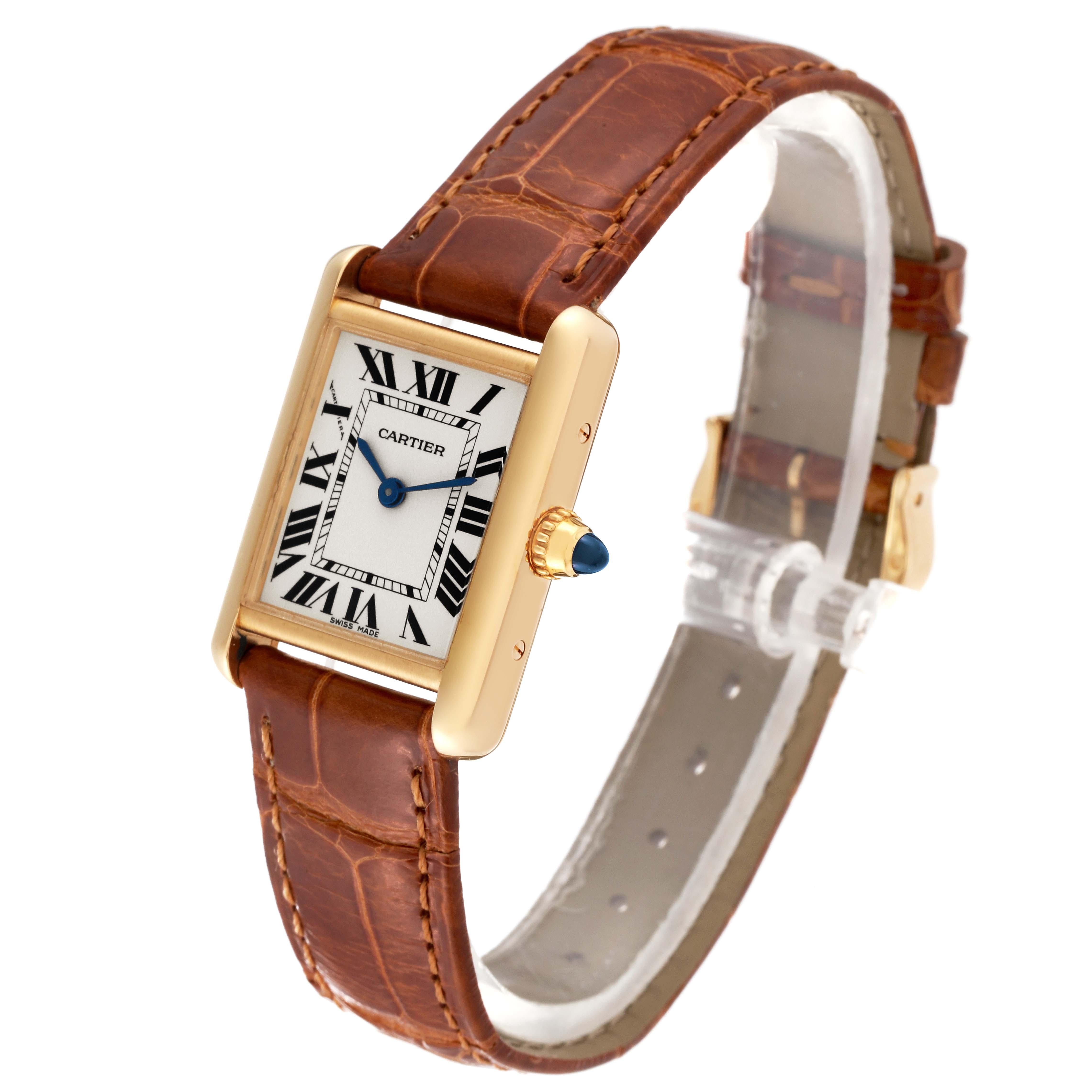Women's Cartier Tank Louis Small Yellow Gold Brown Strap Ladies Watch W1529856 For Sale
