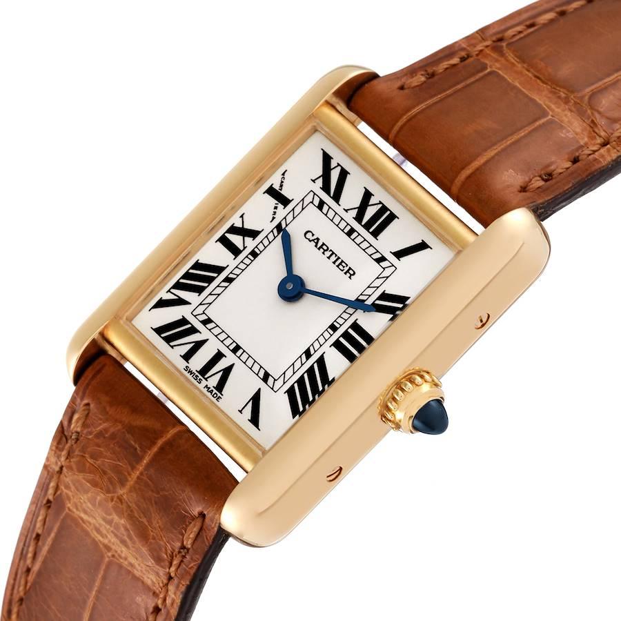 Cartier Tank Louis Small Yellow Gold Brown Strap Ladies Watch W1529856 In Excellent Condition In Atlanta, GA