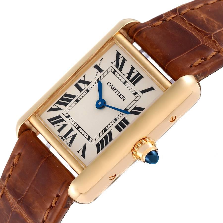 Cartier Tank Louis Small Yellow Gold Brown Strap Ladies Watch W1529856 In Excellent Condition In Atlanta, GA