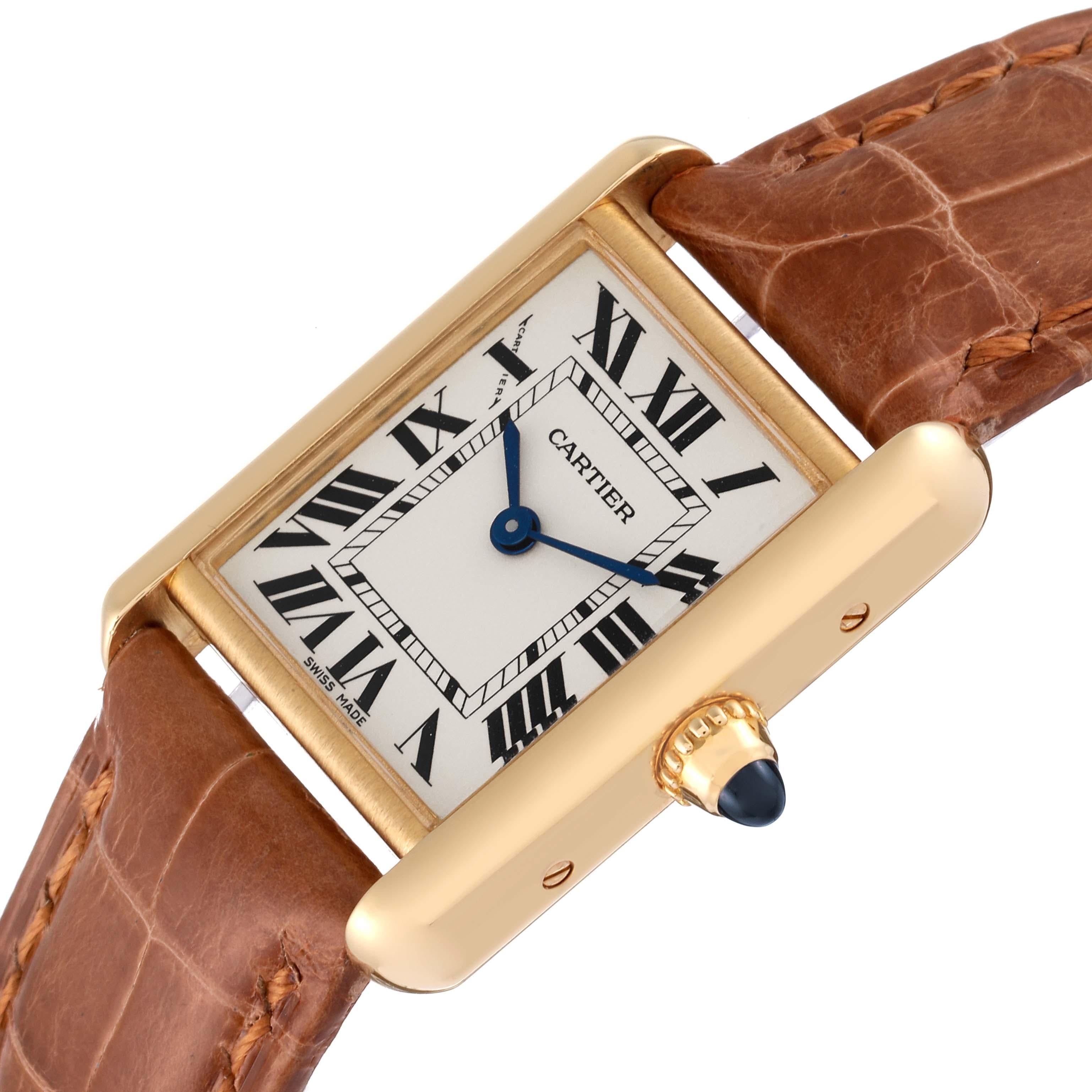 Cartier Tank Louis Small Yellow Gold Brown Strap Ladies Watch W1529856 In Excellent Condition In Atlanta, GA