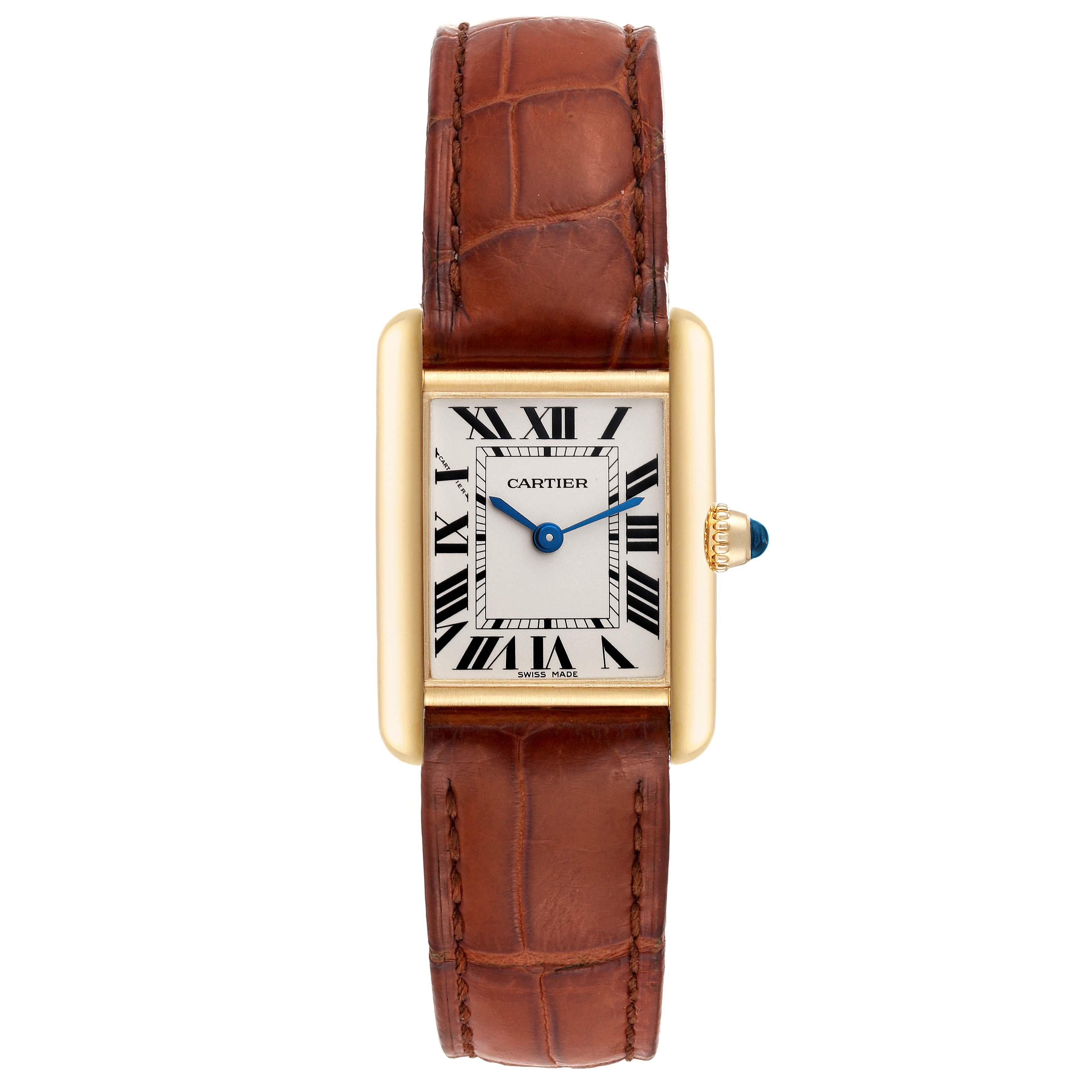 Cartier Tank Louis Small Yellow Gold Brown Strap Ladies Watch W1529856 For Sale 1