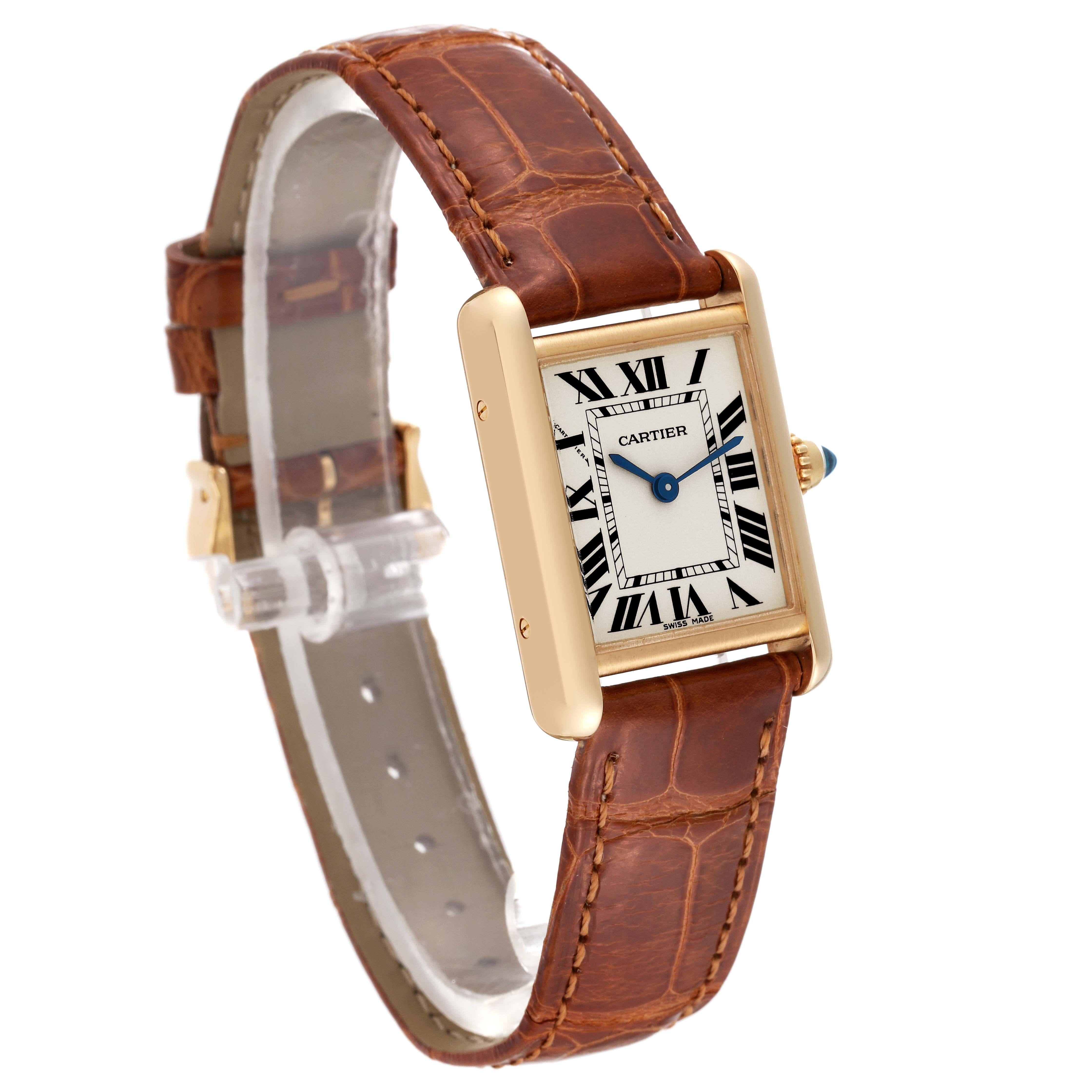 Cartier Tank Louis Small Yellow Gold Brown Strap Ladies Watch W1529856 For Sale 2