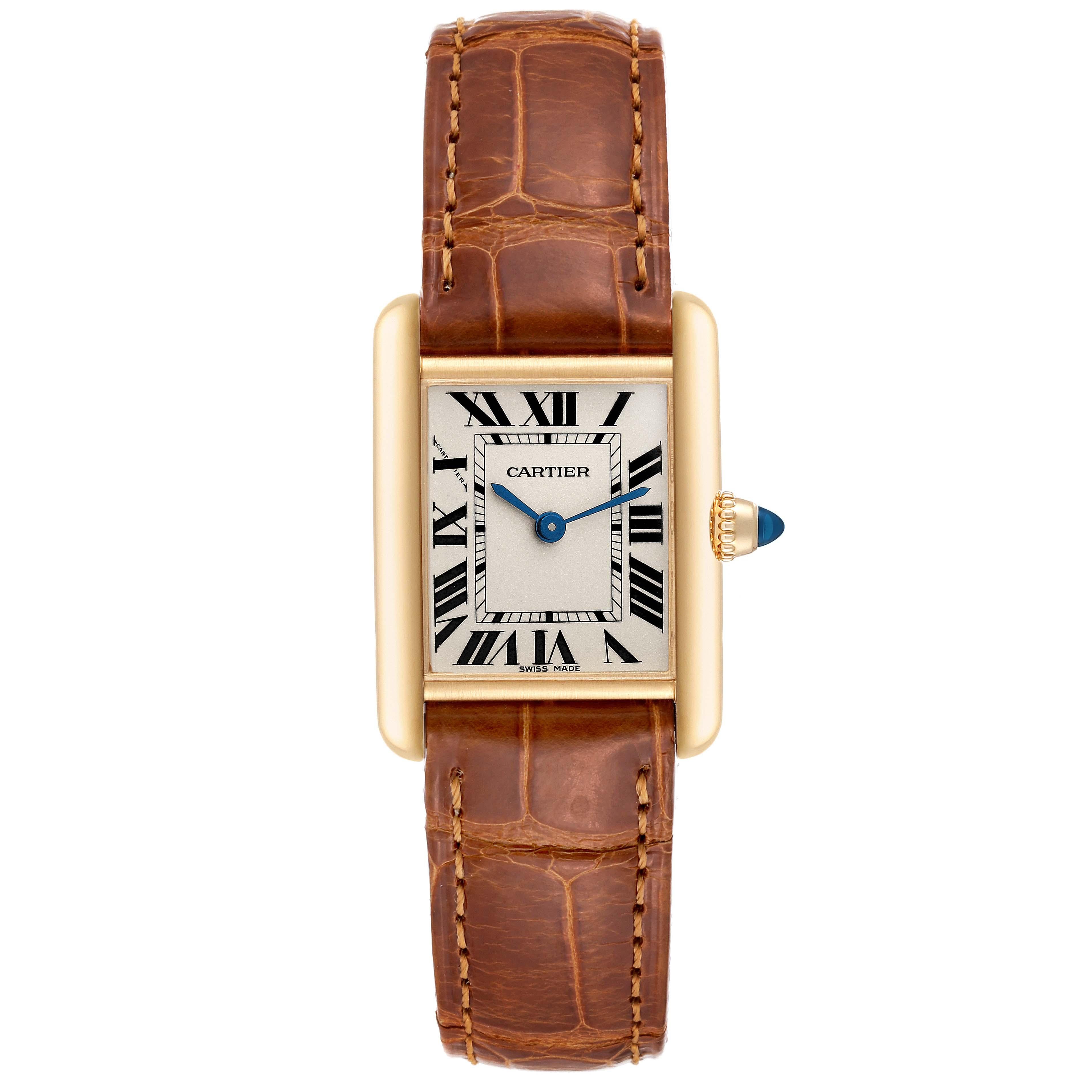Cartier Tank Louis Small Yellow Gold Brown Strap Ladies Watch W1529856 For Sale 3