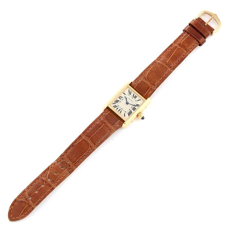 Cartier Tank Louis Small Yellow Gold Brown Strap Ladies Watch W1529856 1