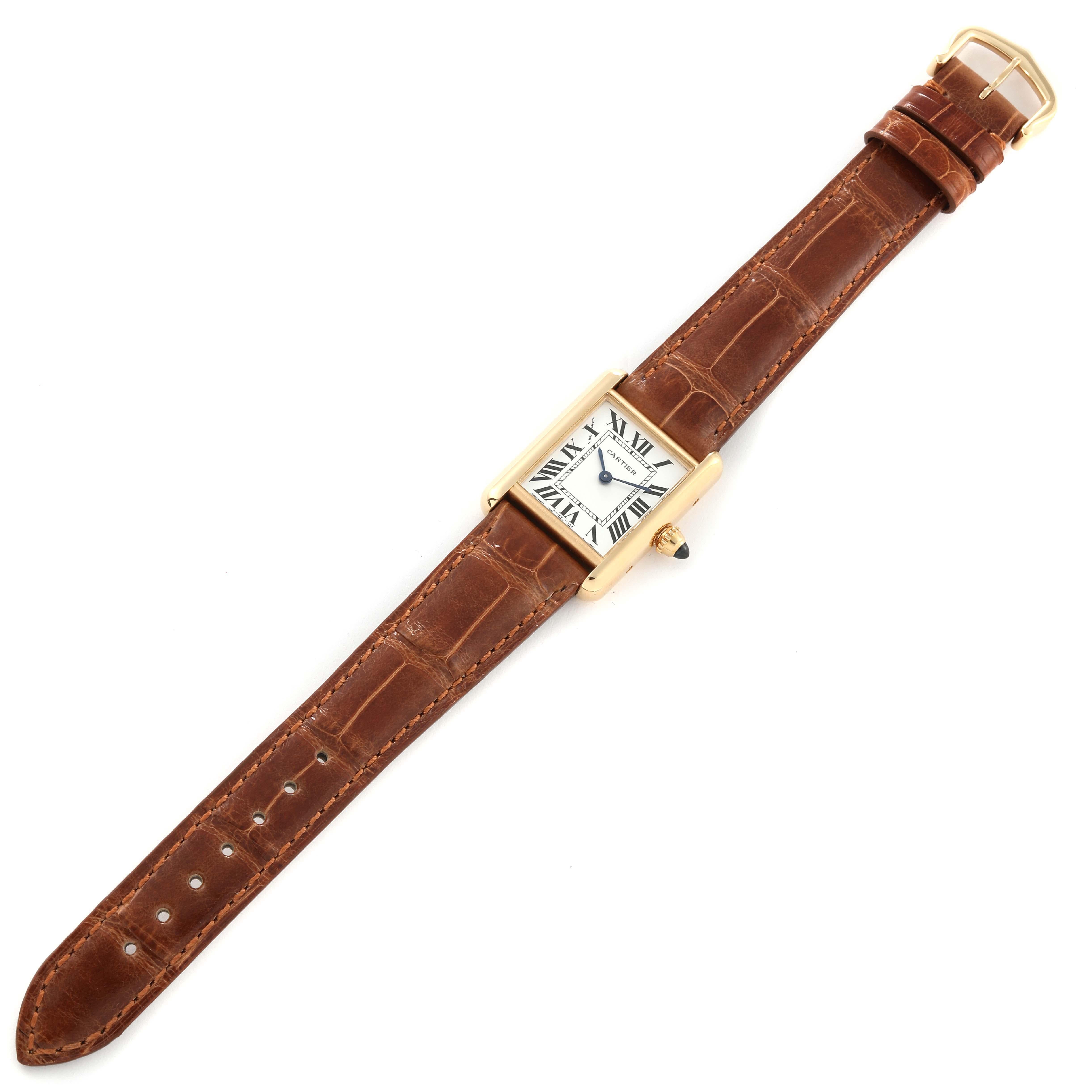 Cartier Tank Louis Small Yellow Gold Brown Strap Ladies Watch W1529856 4