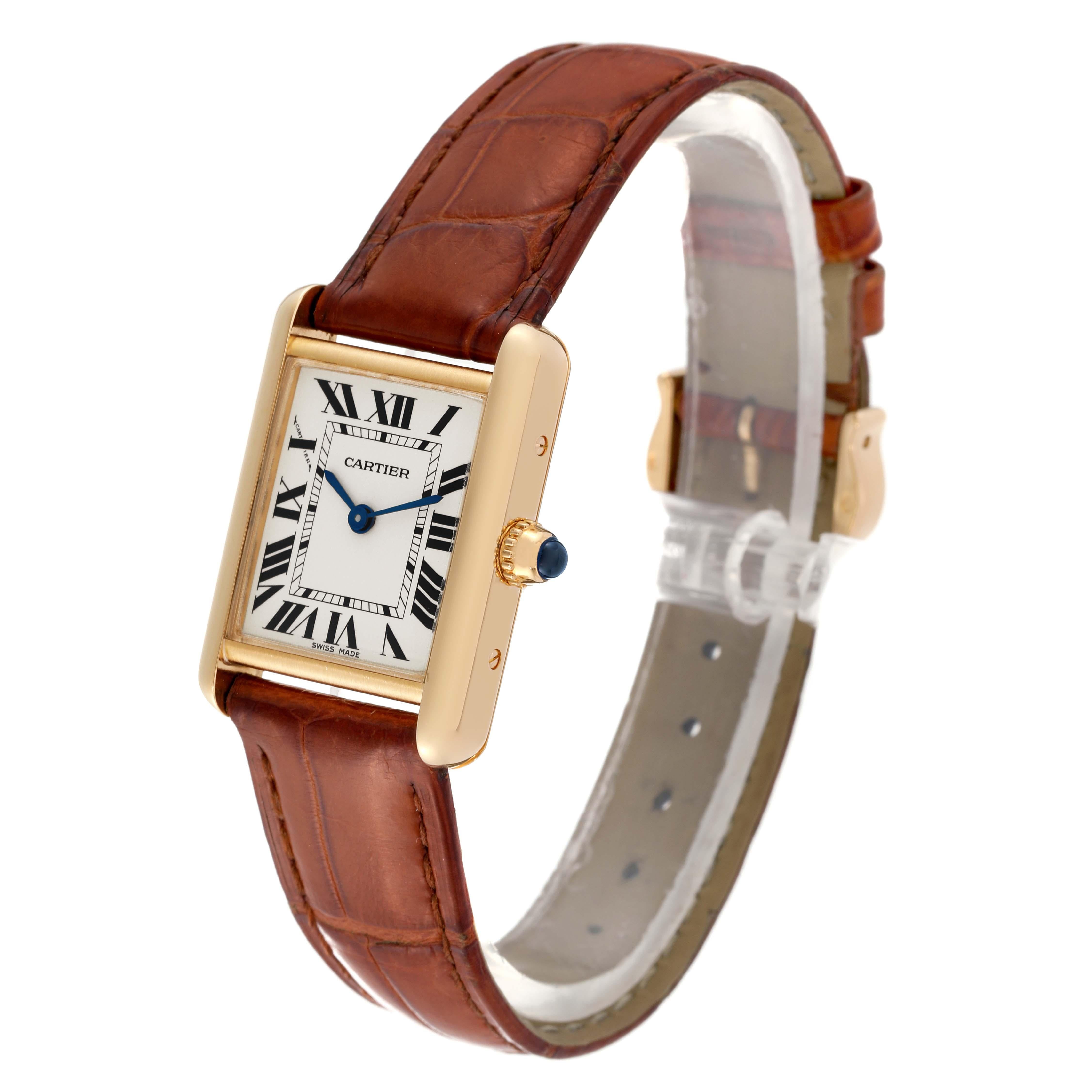 Cartier Tank Louis Small Yellow Gold Brown Strap Ladies Watch W1529856 For Sale 4