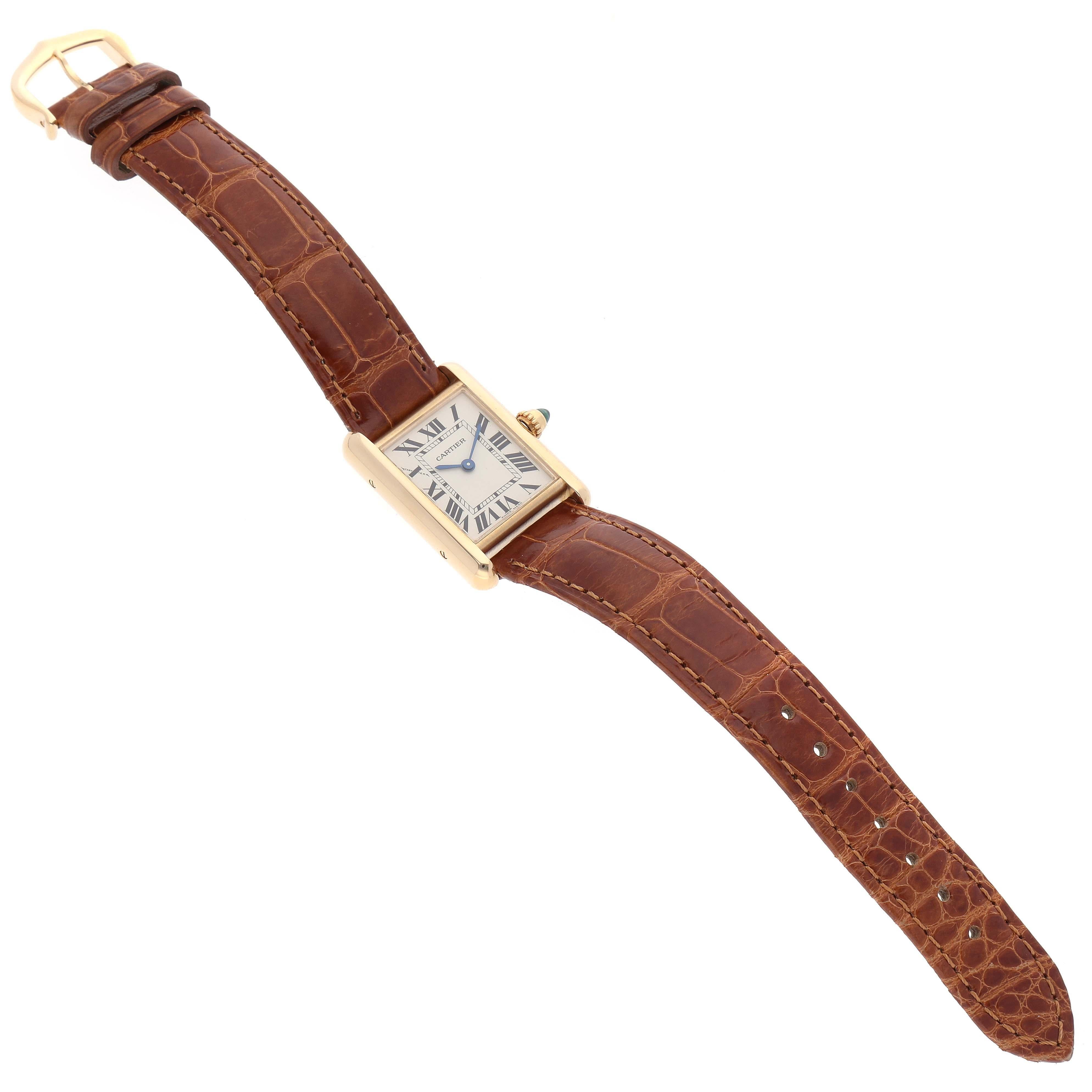 Cartier Tank Louis Small Yellow Gold Brown Strap Ladies Watch W1529856 For Sale 5