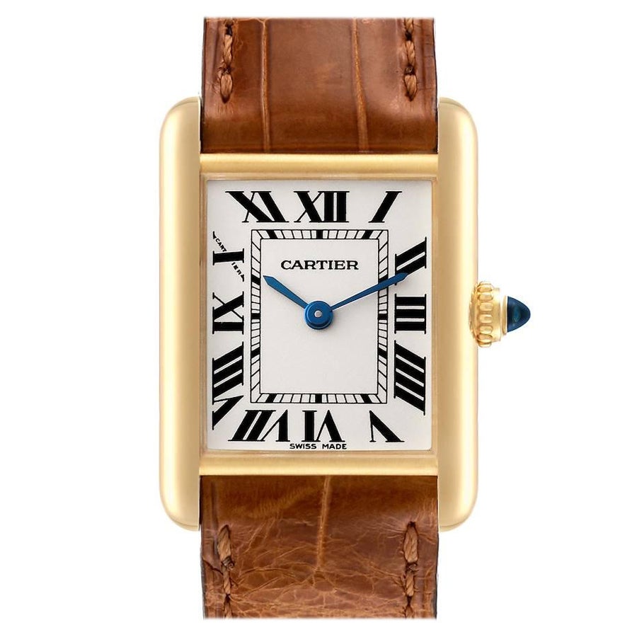 Cartier Tank Louis Small Yellow Gold Brown Strap Ladies Watch W1529856