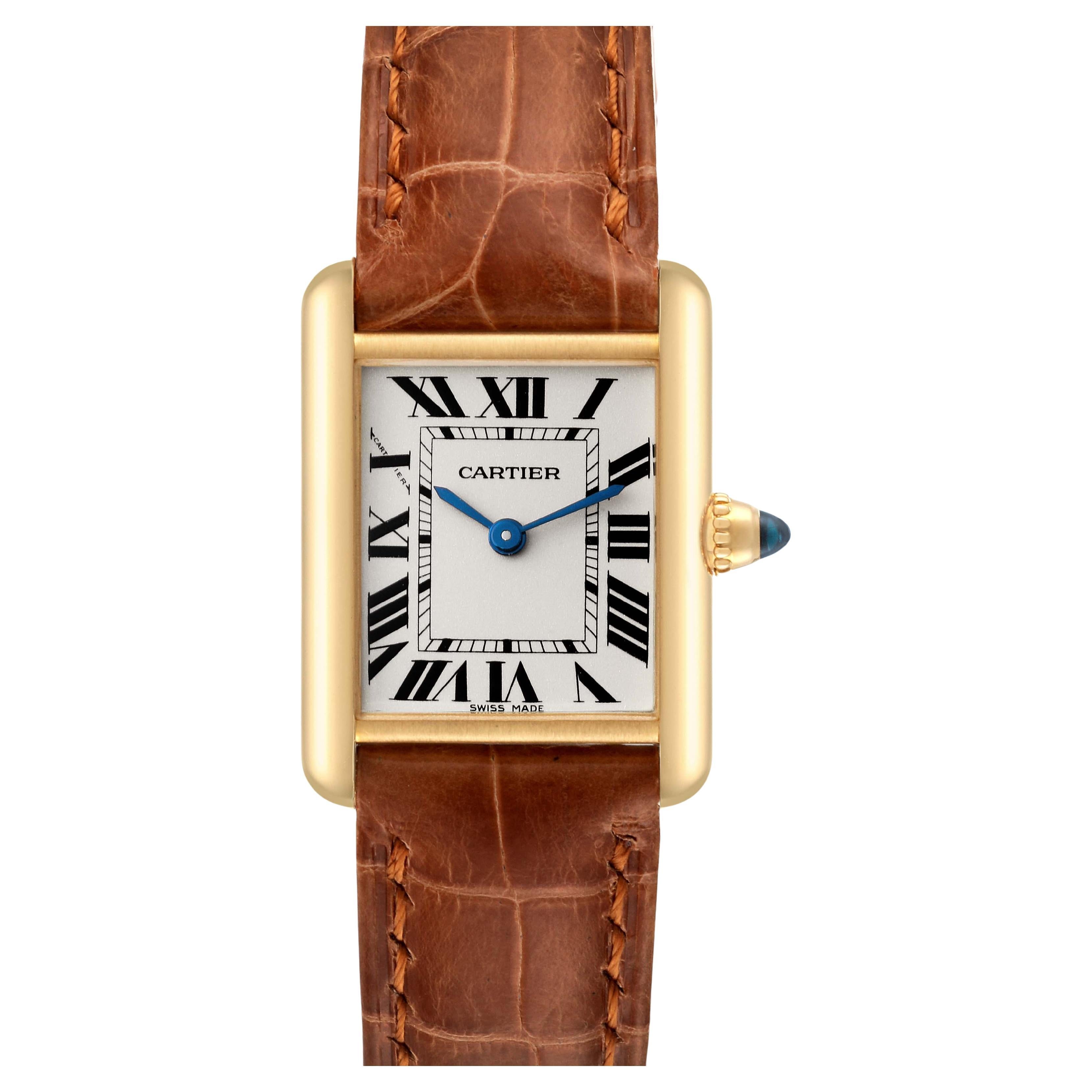 Cartier Tank Louis Small Yellow Gold Brown Strap Ladies Watch W1529856 Card  For Sale at 1stDibs
