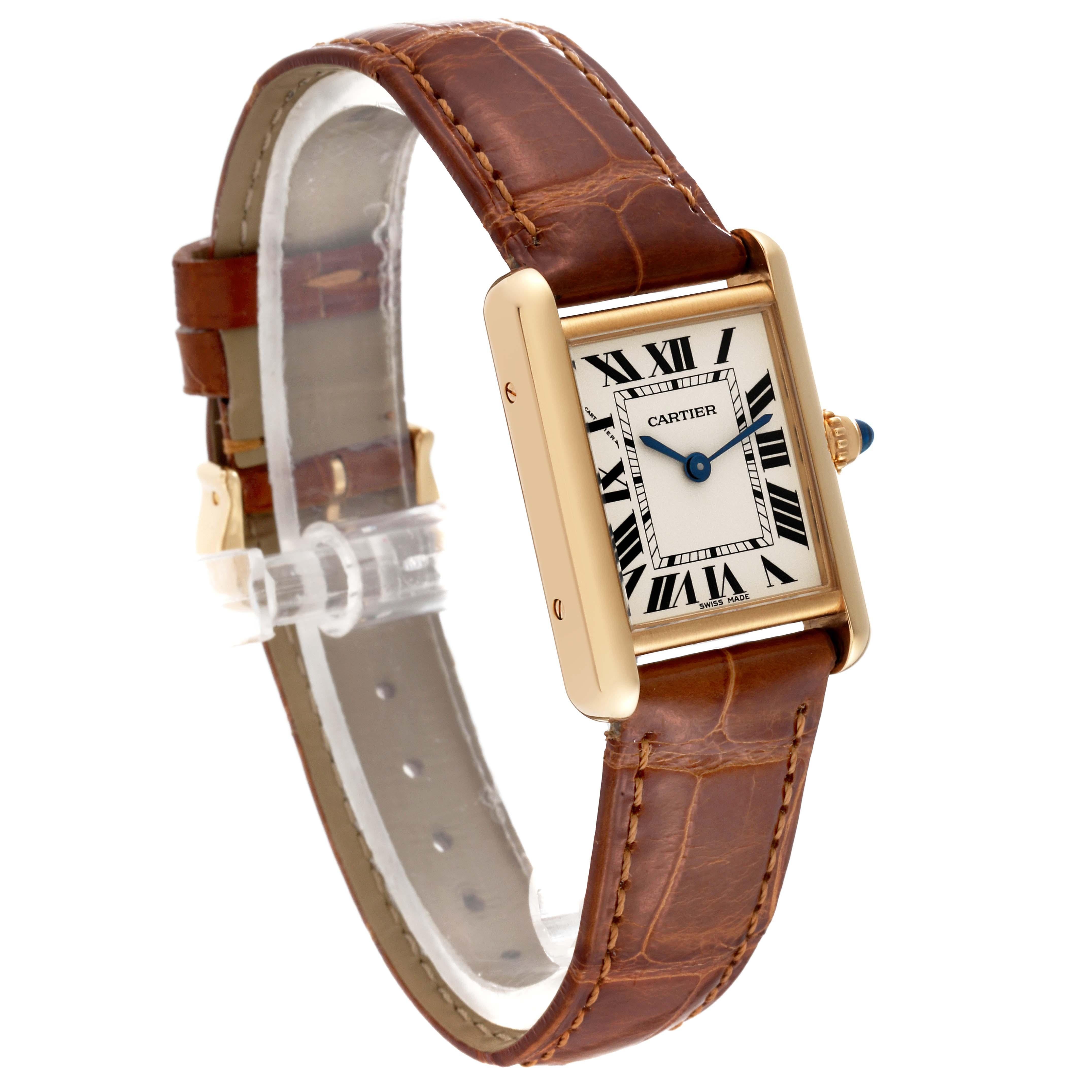 Cartier Tank Louis Small Yellow Gold Brown Strap Ladies Watch W1529856 Papers In Excellent Condition In Atlanta, GA