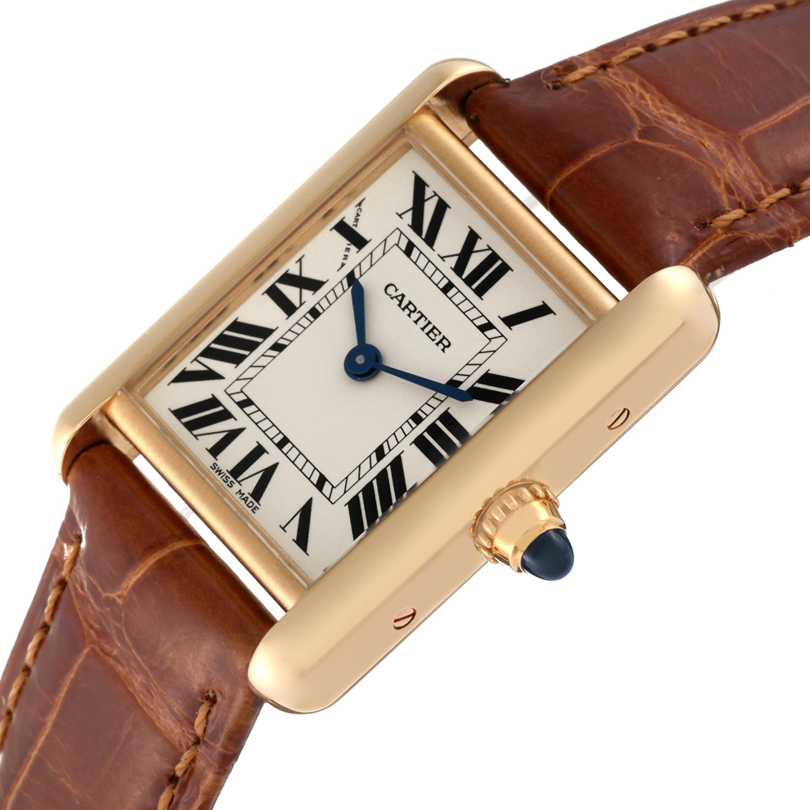 Cartier Tank Louis Small Yellow Gold Brown Strap Ladies Watch W1529856 Papers en vente 2
