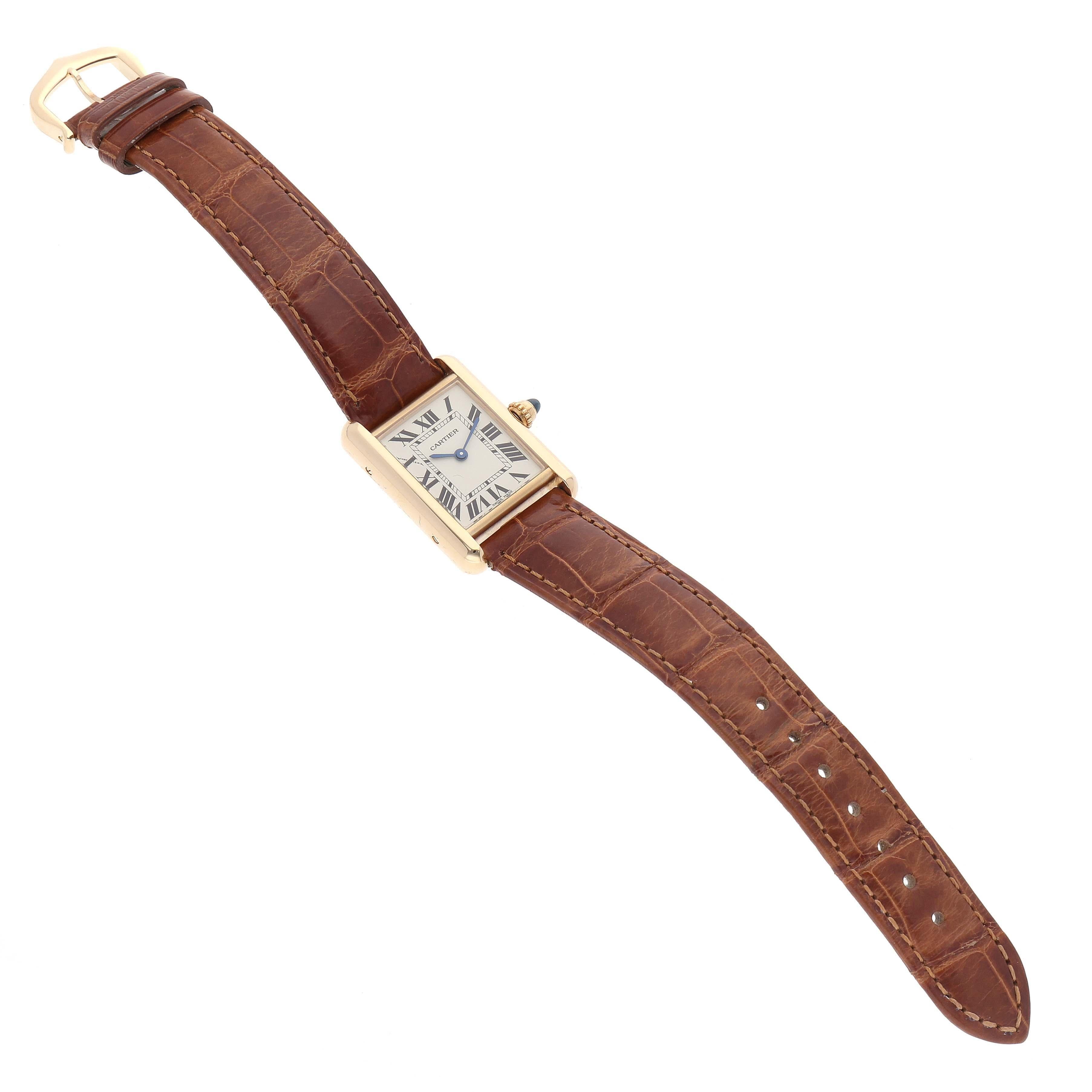 Cartier Tank Louis Small Yellow Gold Brown Strap Ladies Watch W1529856 Papers en vente 4