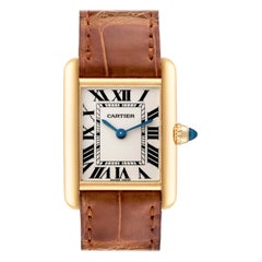 Cartier Tank Louis Small Yellow Gold Brown Strap Ladies Watch W1529856 Papers