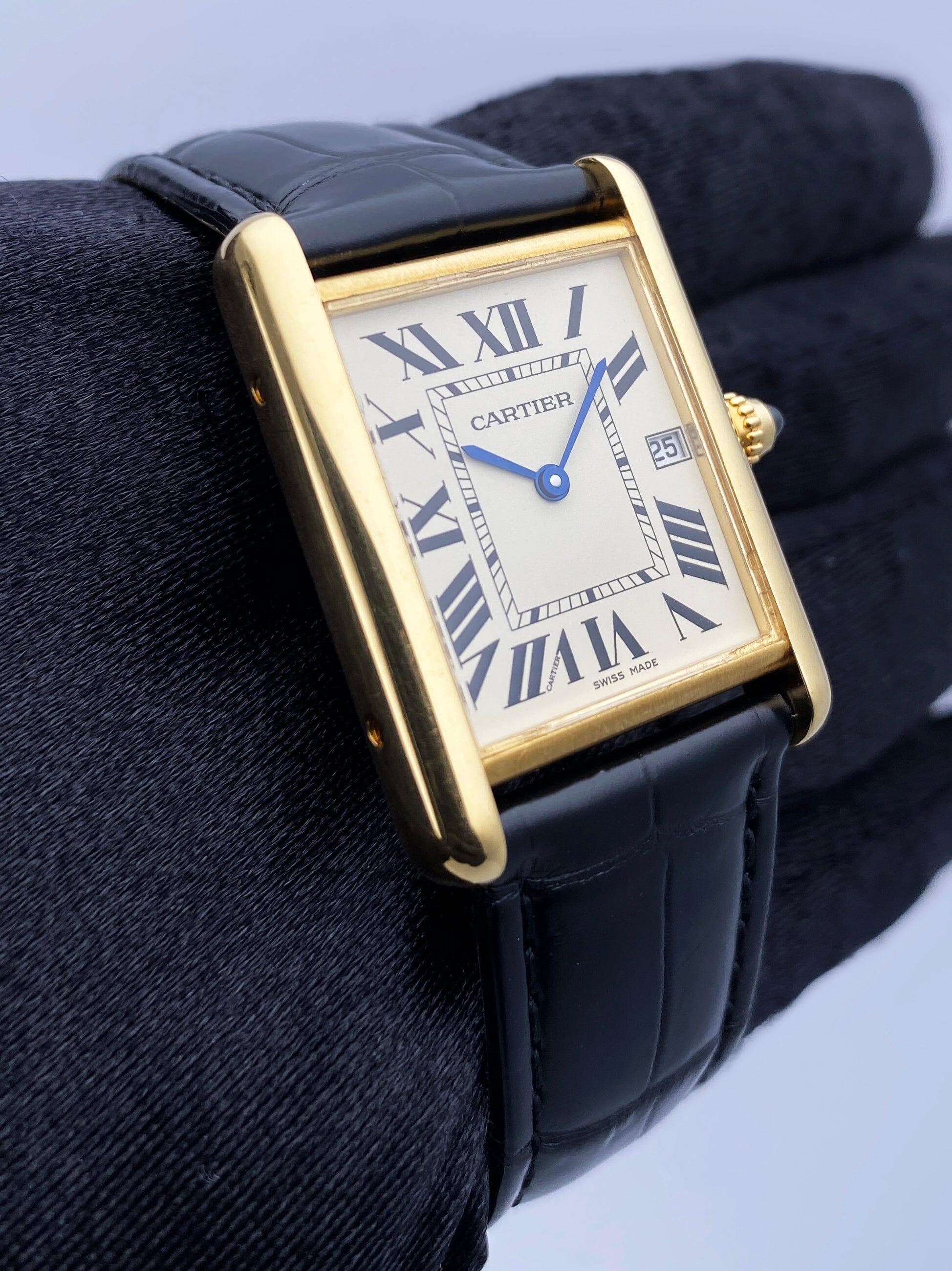 Cartier Tank Louis W1529756 18K Yellow Gold Mens Watch Box Papers In Excellent Condition In Great Neck, NY