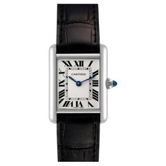 Cartier Tank Louis White Gold Black Strap Ladies Watch W1541056 Box Card