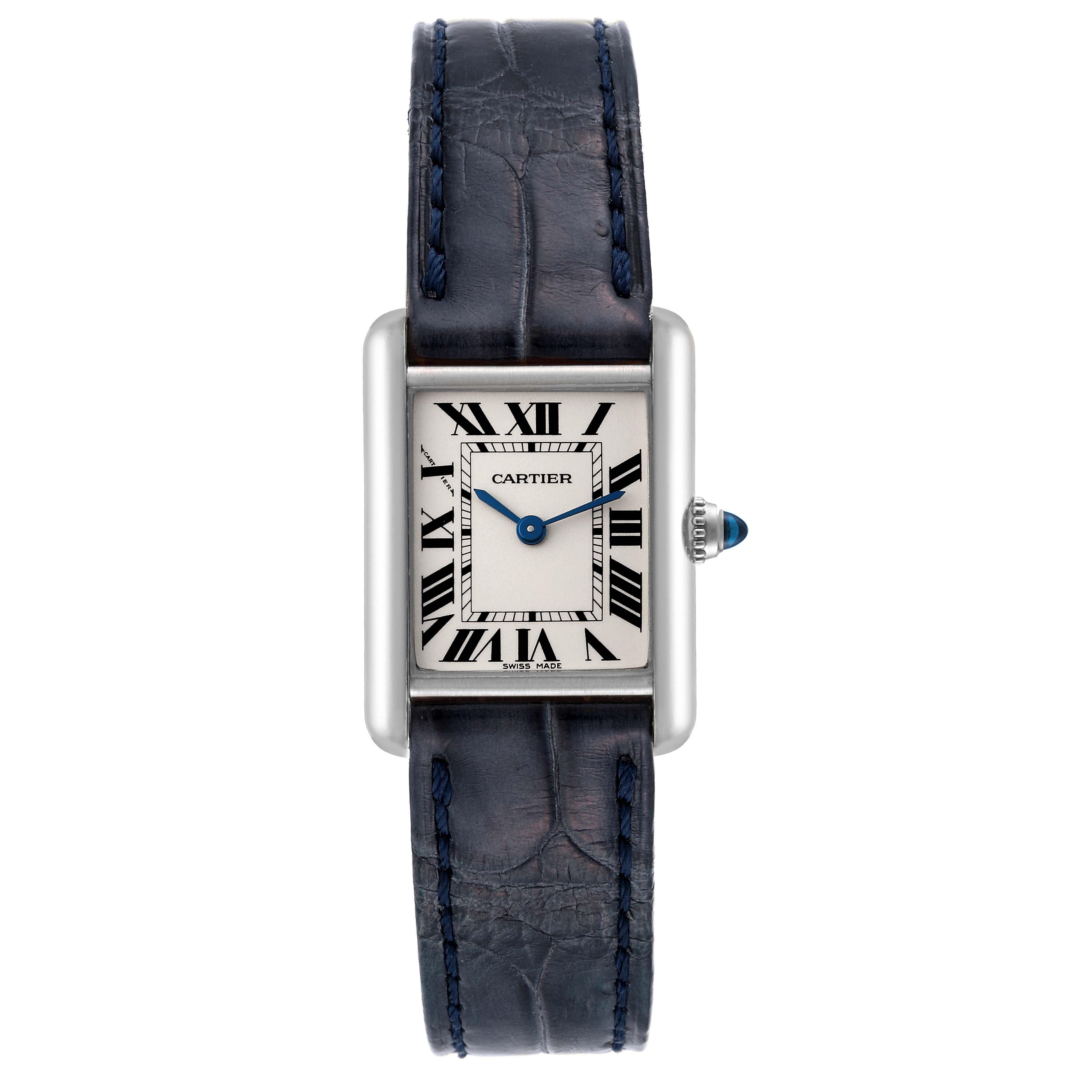 Cartier Tank Louis White Gold Blue Strap Ladies Watch W1541056 1