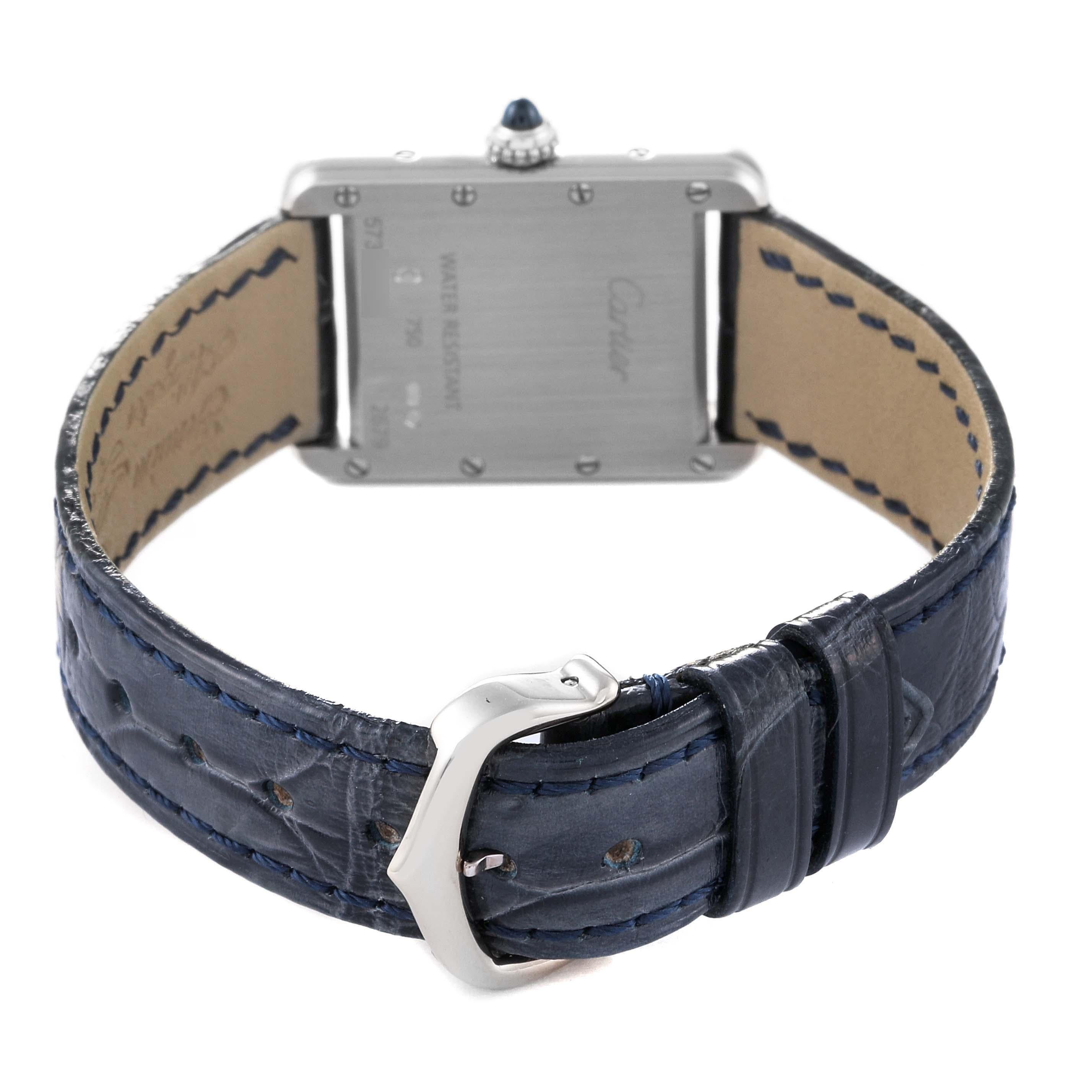 Cartier Tank Louis White Gold Blue Strap Ladies Watch W1541056 For Sale 4