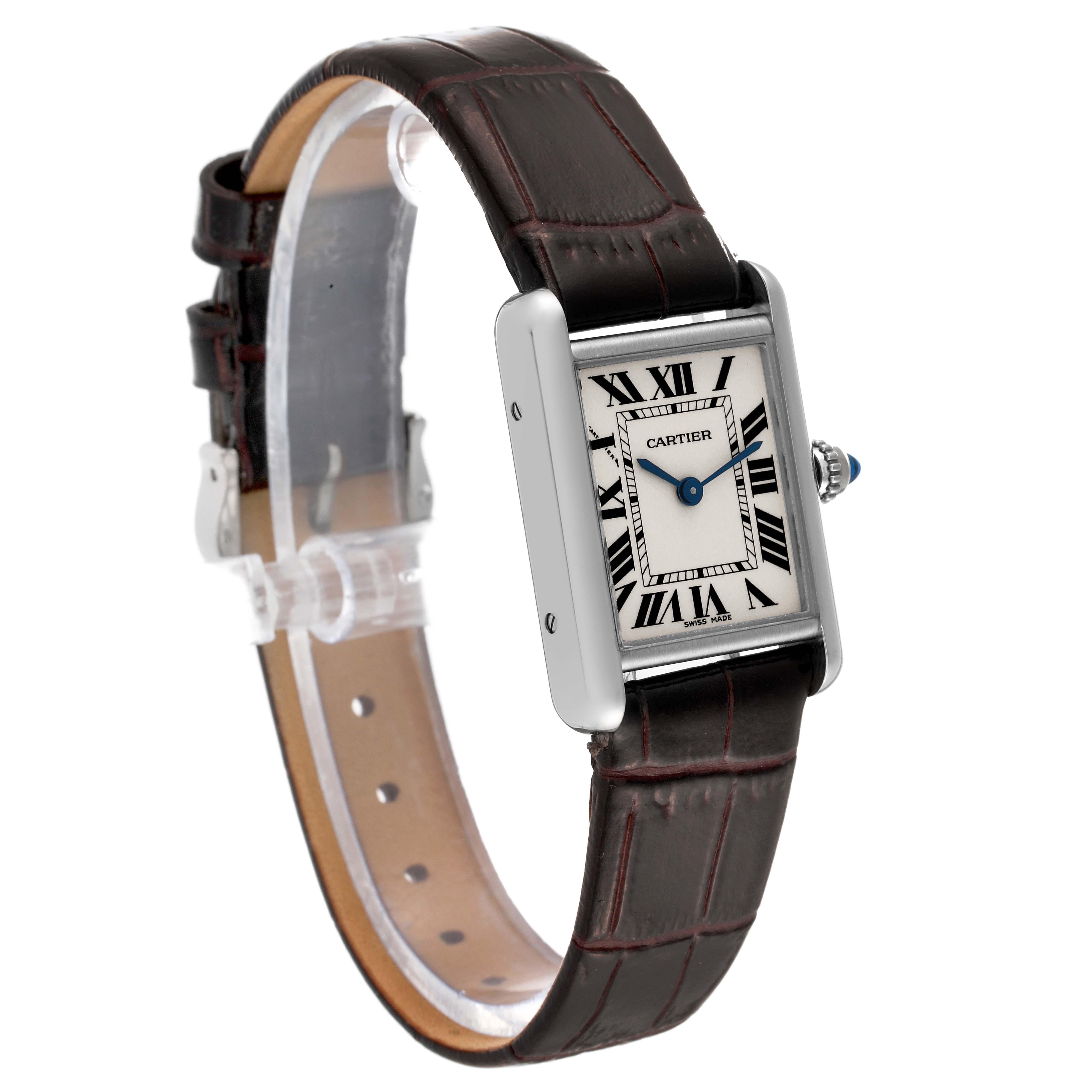 Cartier Tank Louis White Gold Brown Strap Ladies Watch W1541056 In Excellent Condition For Sale In Atlanta, GA