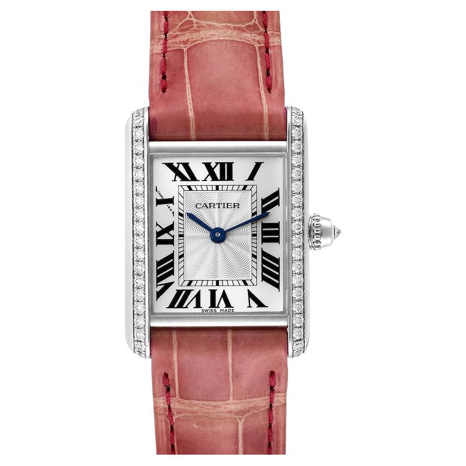 Cartier Tank Louis White Gold Diamond Pink Strap Ladies Watch WJTA0011 Box Paper For Sale