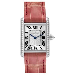 Cartier Tank Louis White Gold Diamond Pink Strap Ladies Watch WJTA0011 Box Paper