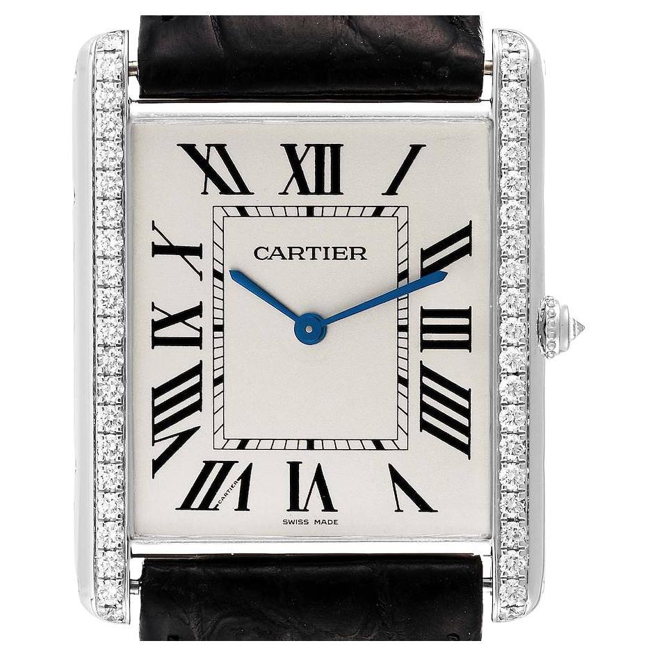 Cartier Tank Louis XL 18k White Gold Diamond Mens Watch WT200006 For Sale
