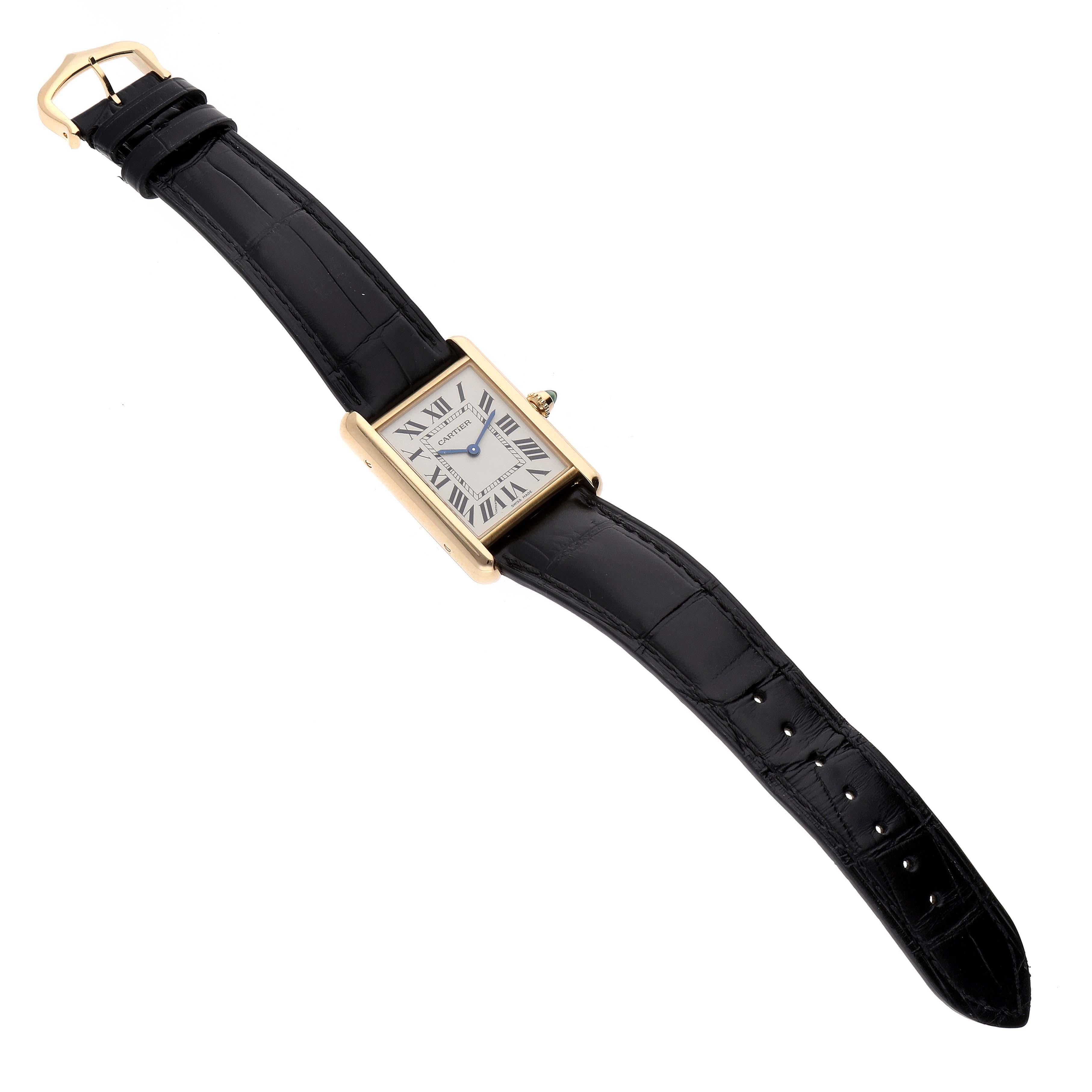Cartier Tank Louis Yellow Gold Black Strap Mens Watch WGTA0067 Card For Sale 3