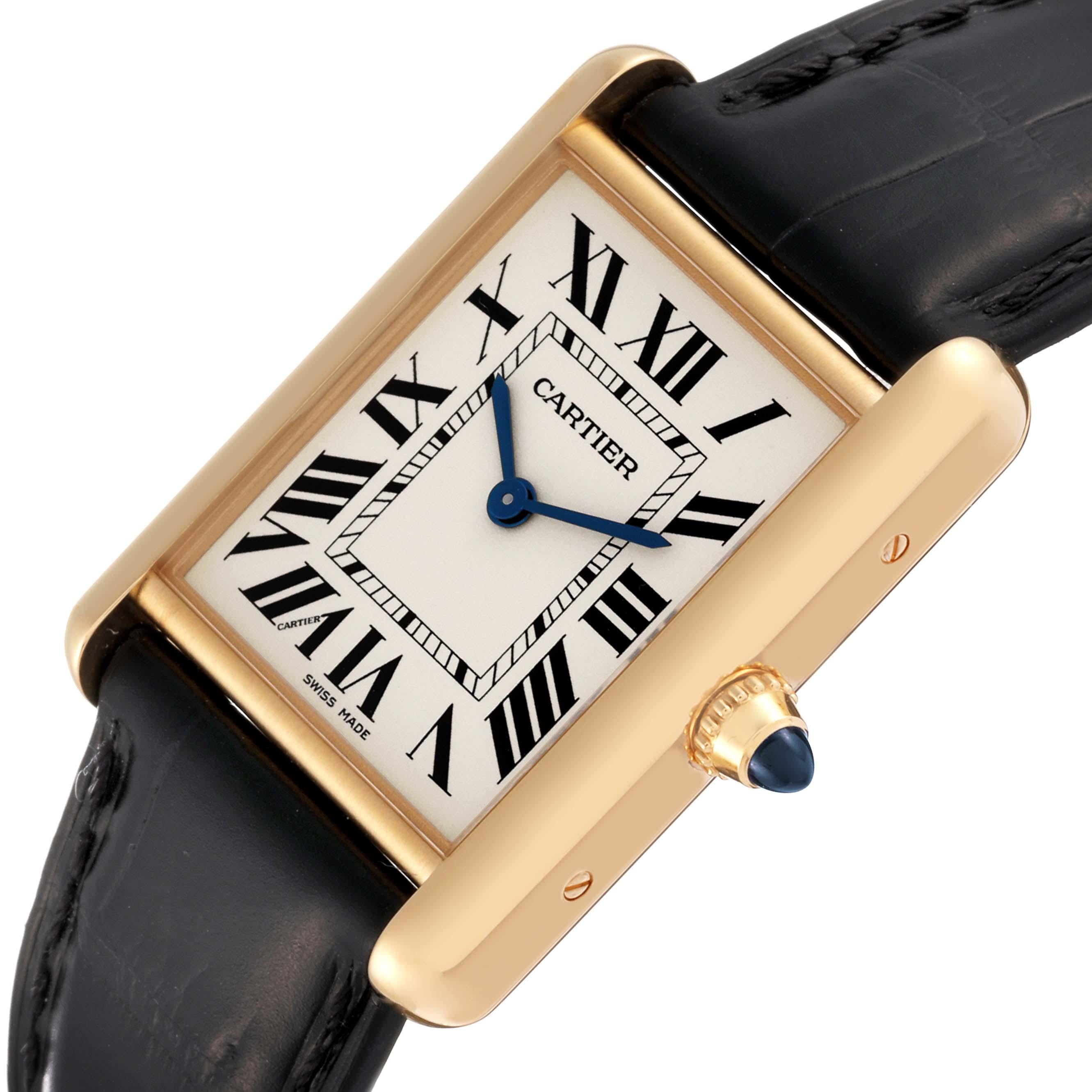 Cartier Tank Louis Yellow Gold Black Strap Mens Watch WGTA0067 Card For Sale 4