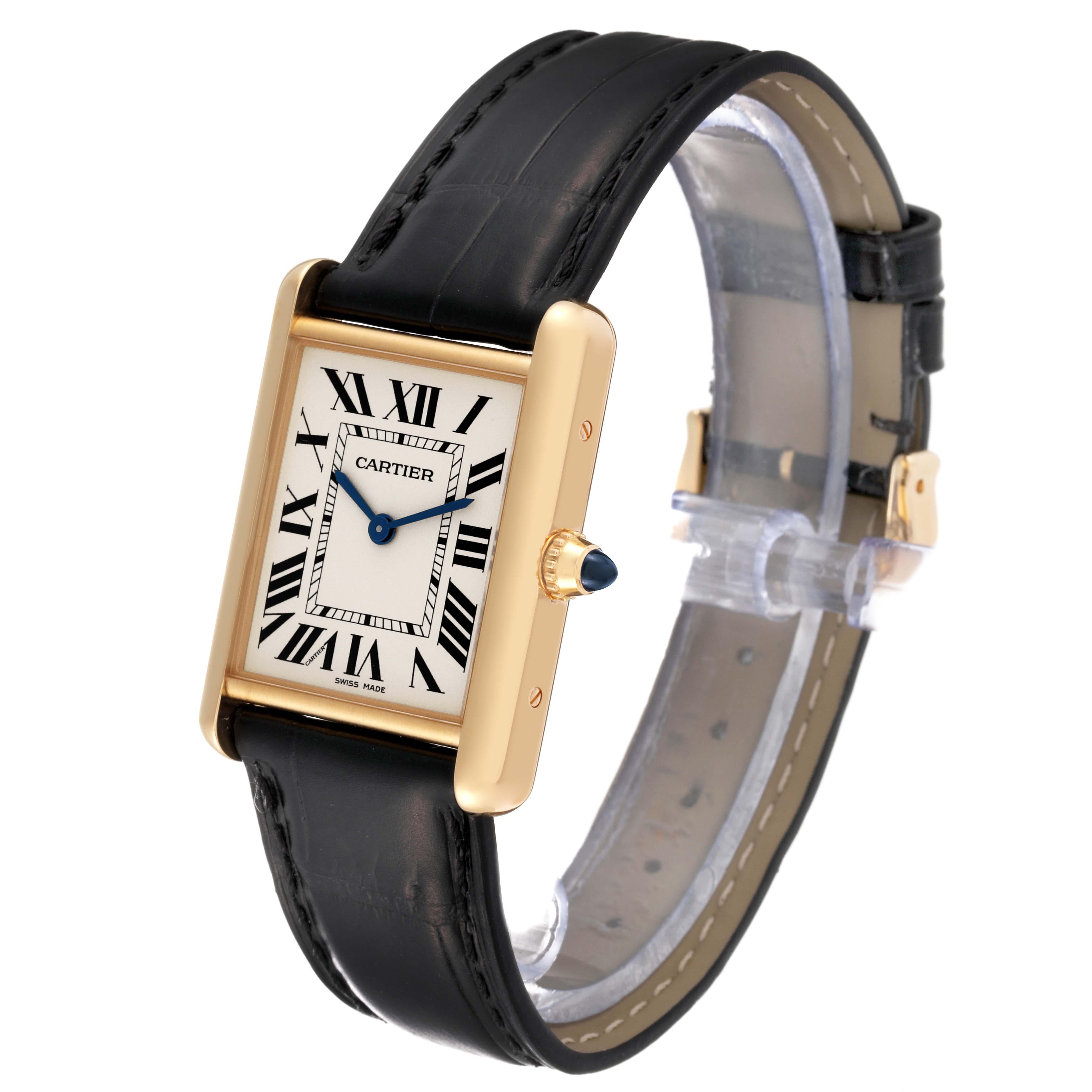 Cartier Tank Louis Yellow Gold Black Strap Mens Watch WGTA0067 Card For Sale 5