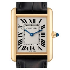 Cartier Tank Louis Yellow Gold Black Strap Mens Watch WGTA0067 Card