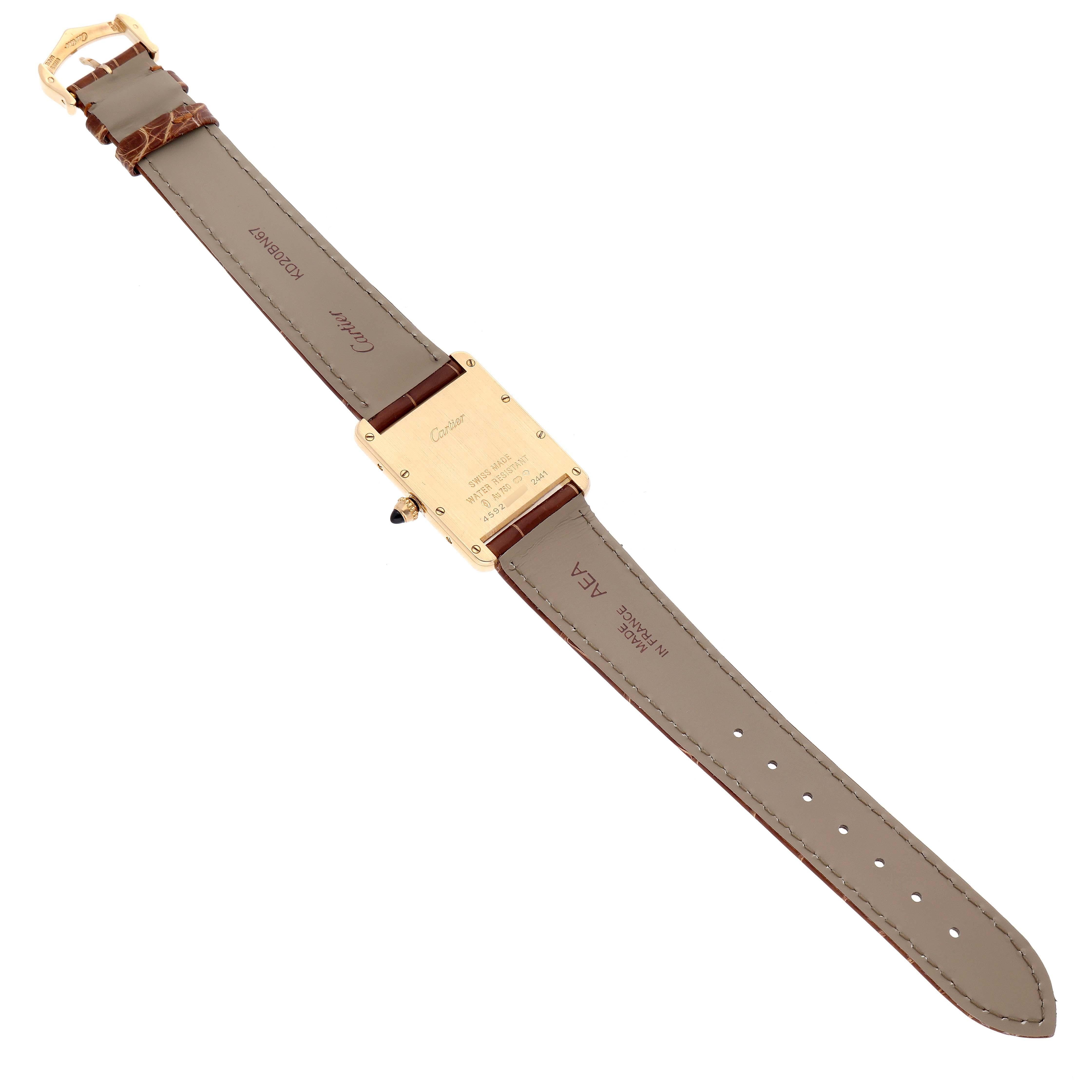 Cartier Tank Louis Yellow Gold Brown Leather Strap Mens Watch W1529756 Card For Sale 6