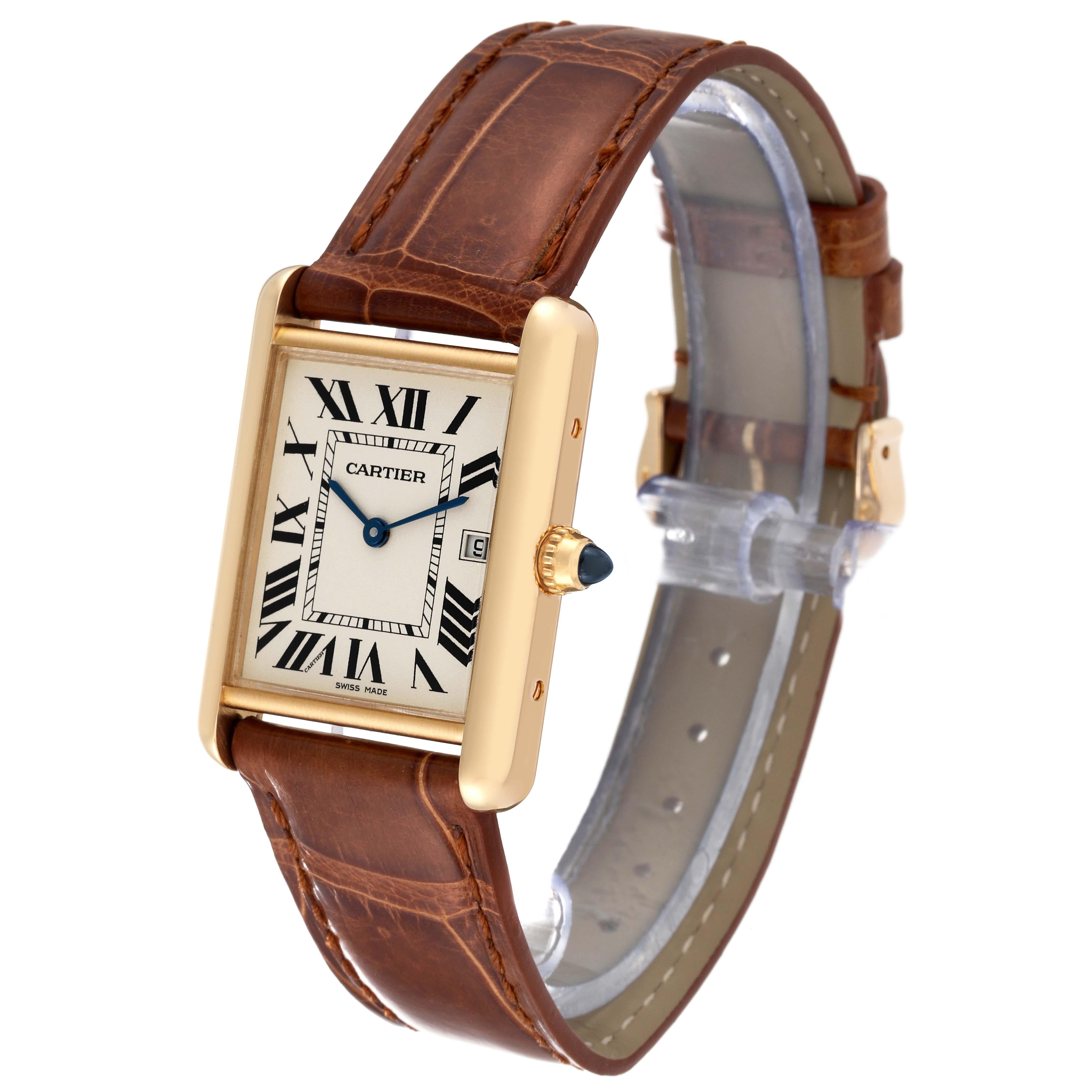 Men's Cartier Tank Louis Yellow Gold Brown Leather Strap Mens Watch W1529756 Card