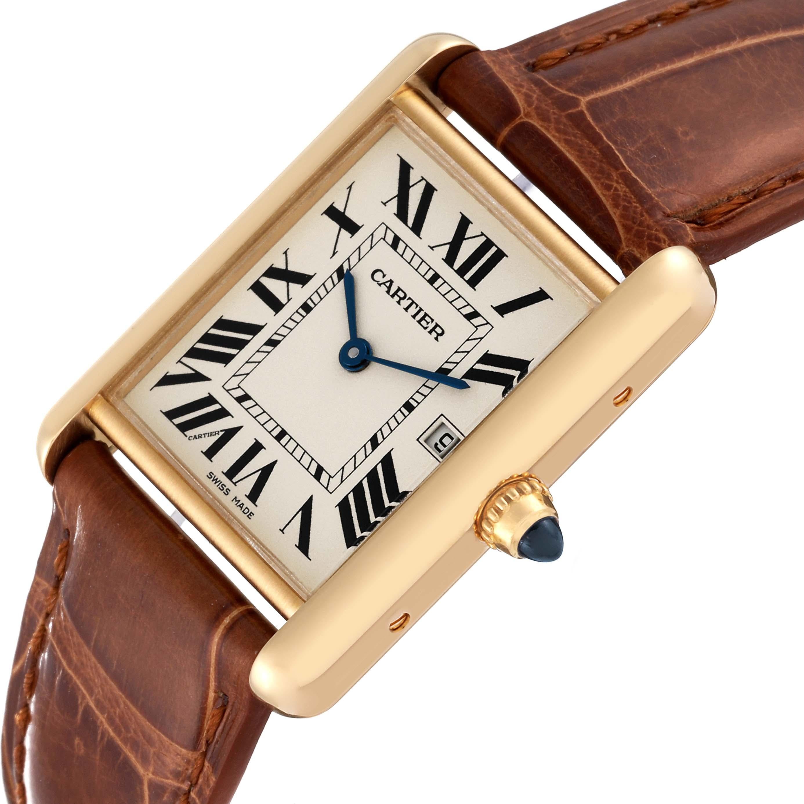 Cartier Tank Louis Yellow Gold Brown Leather Strap Mens Watch W1529756 Card 1