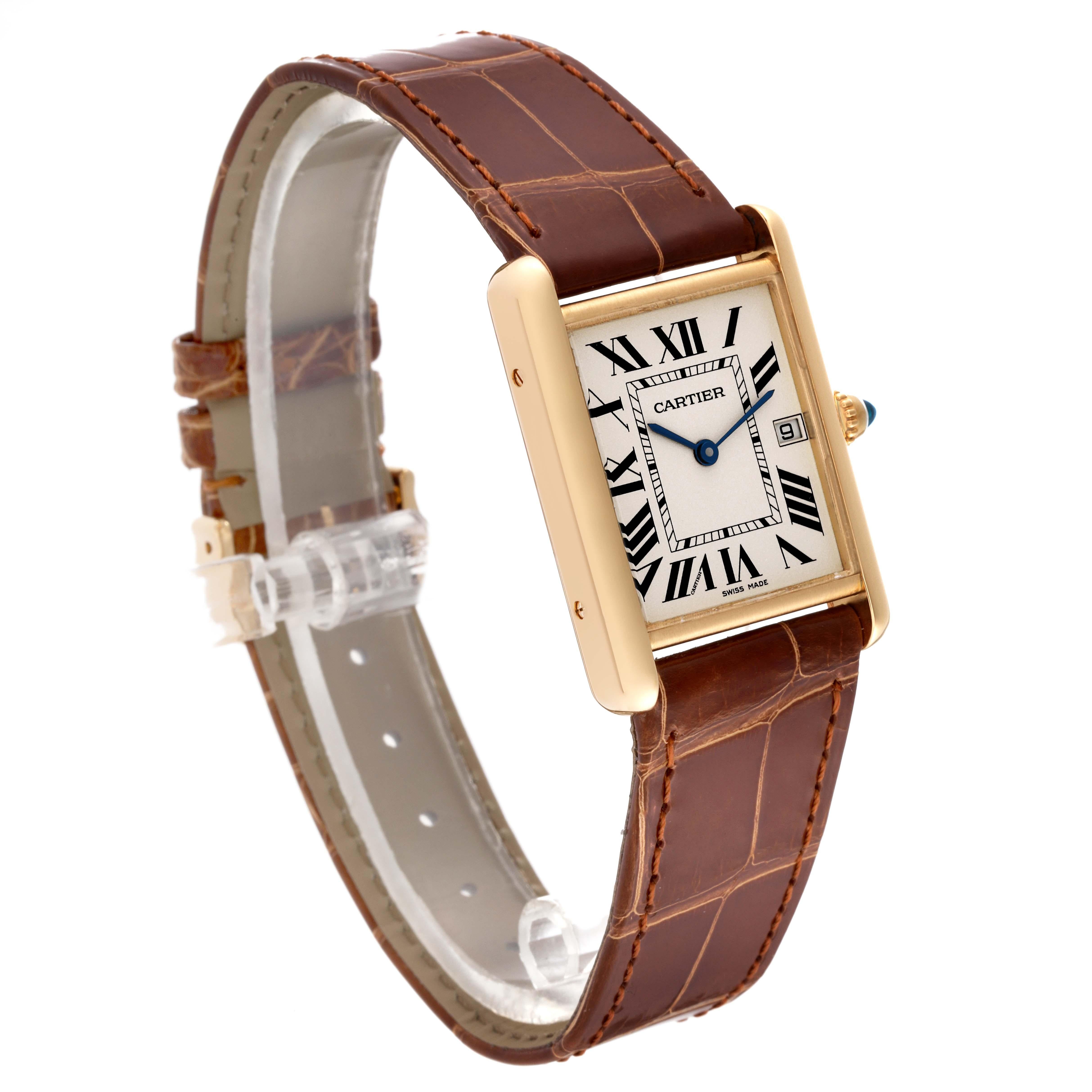 Cartier Tank Louis Yellow Gold Brown Leather Strap Mens Watch W1529756 Card For Sale 1