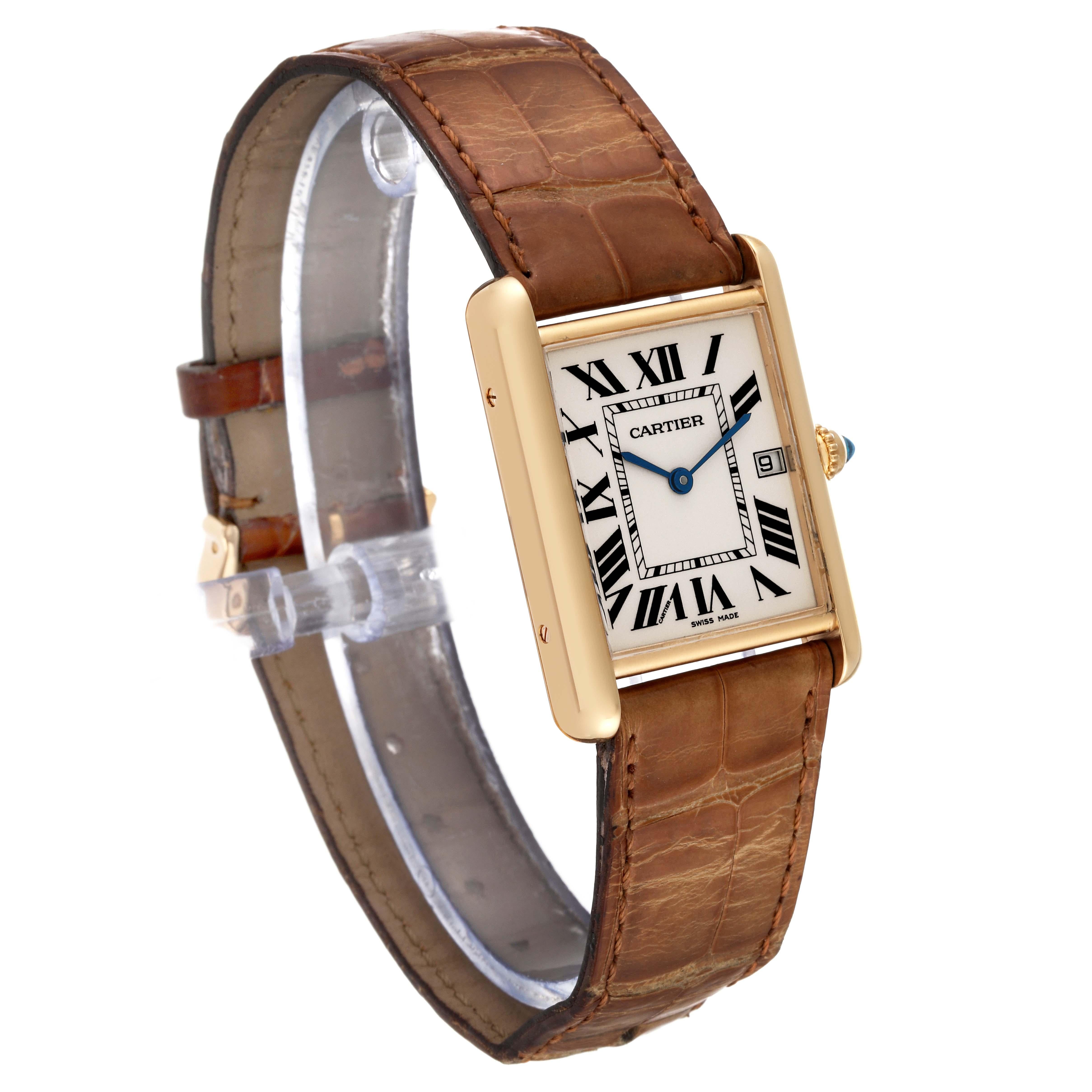 Cartier Tank Louis Yellow Gold Brown Leather Strap Mens Watch W1529756 Card 2