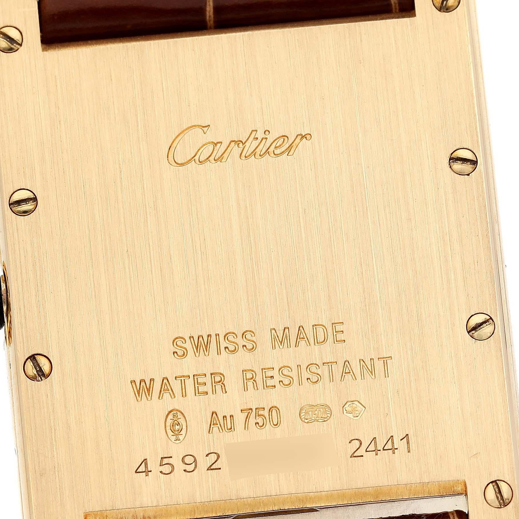 Cartier Tank Louis Or jaune Bracelet cuir Brown Montre homme W1529756 Card en vente 2