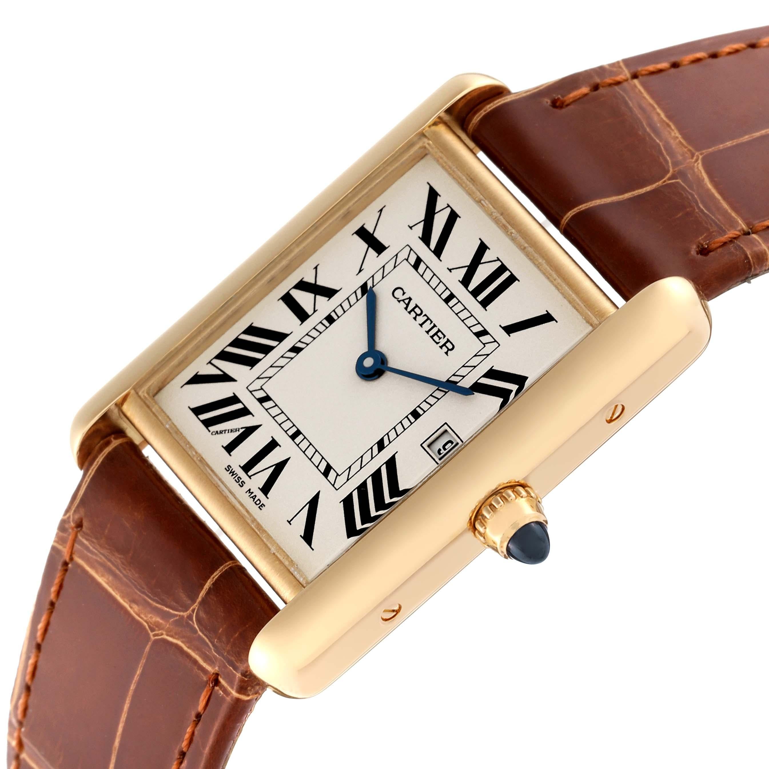Cartier Tank Louis Yellow Gold Brown Leather Strap Mens Watch W1529756 Card For Sale 3