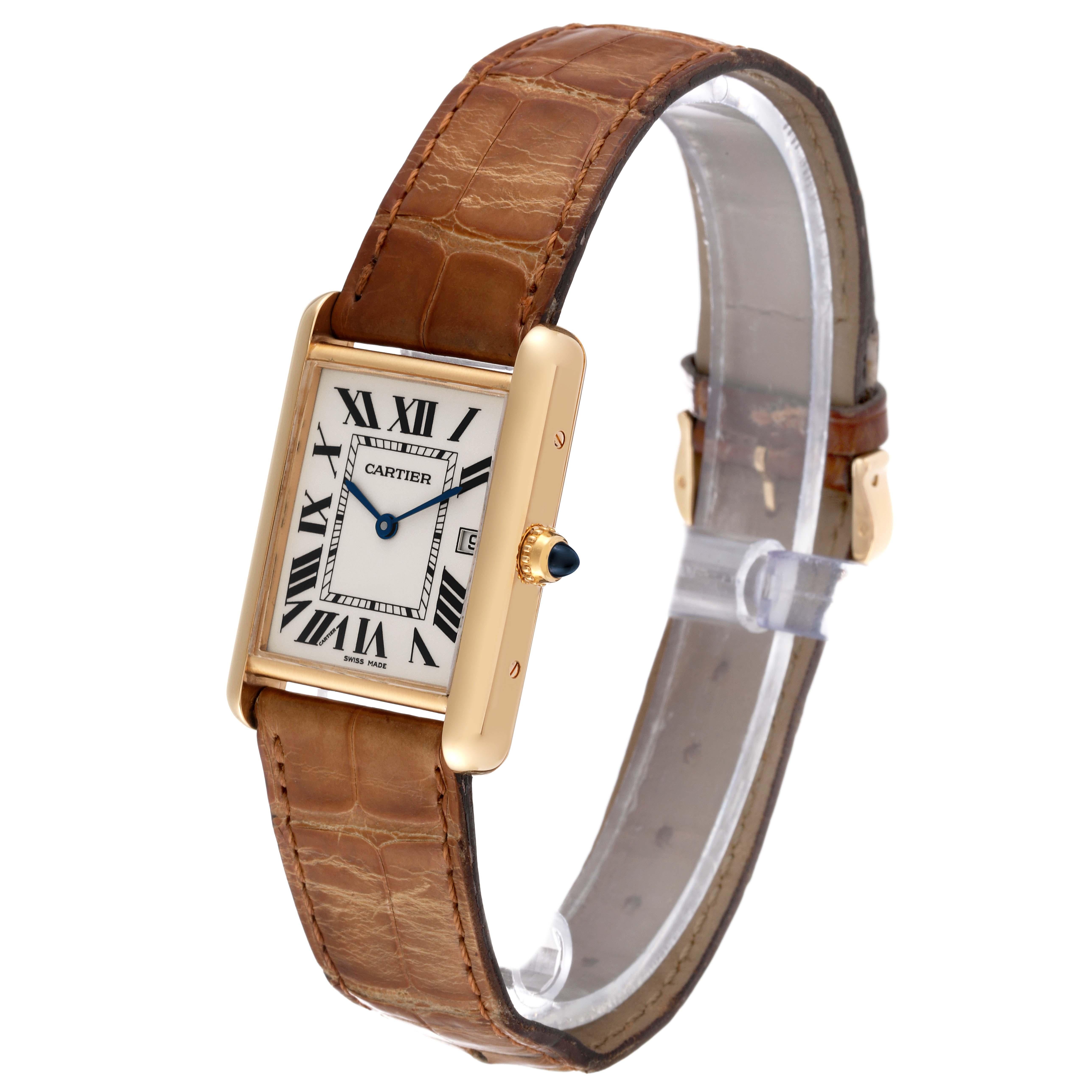 Cartier Tank Louis Yellow Gold Brown Leather Strap Mens Watch W1529756 Card 4