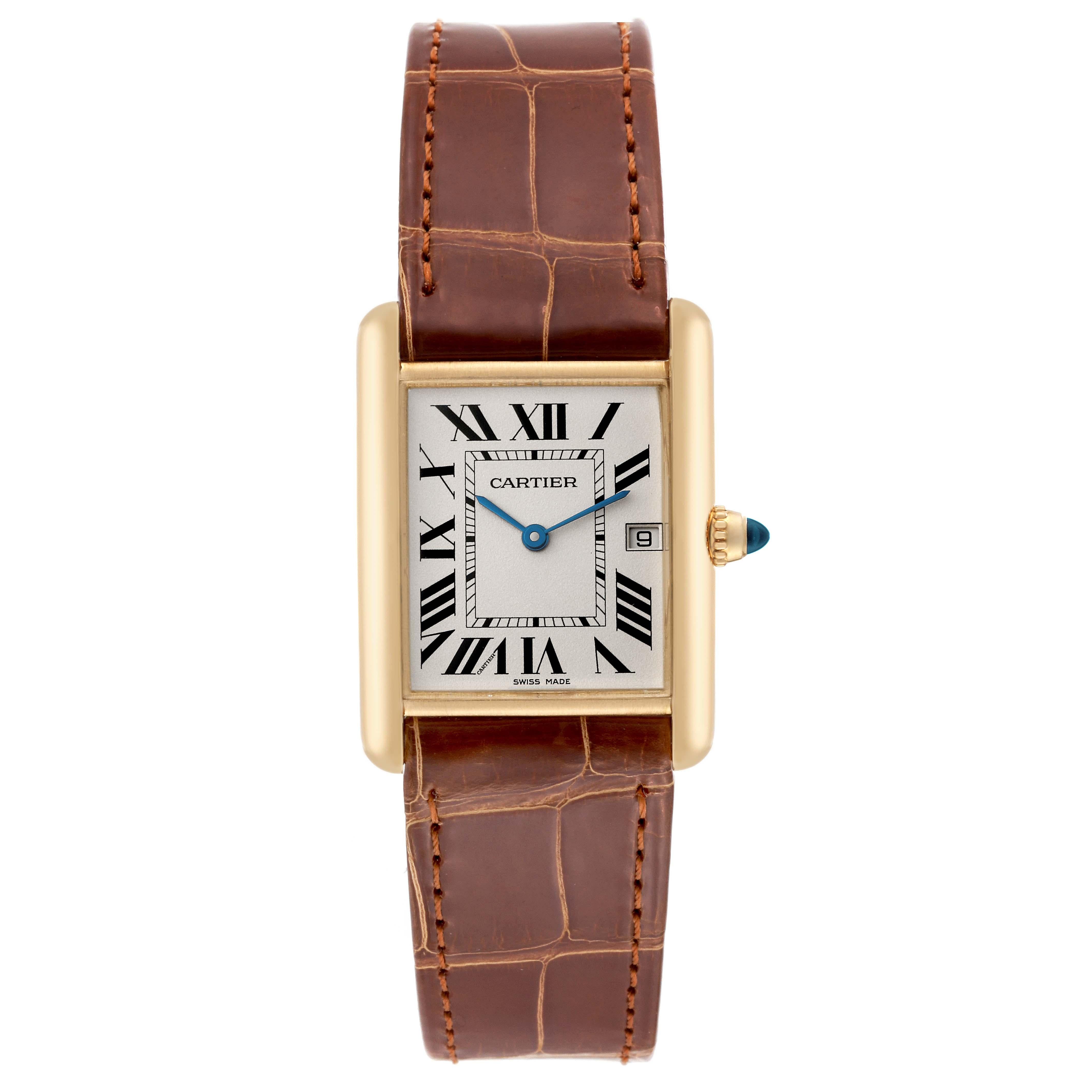 Cartier Tank Louis Yellow Gold Brown Leather Strap Mens Watch W1529756 Card For Sale 5