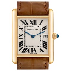 Cartier Tank Louis Yellow Gold Brown Leather Strap Mens Watch W1529756 Card