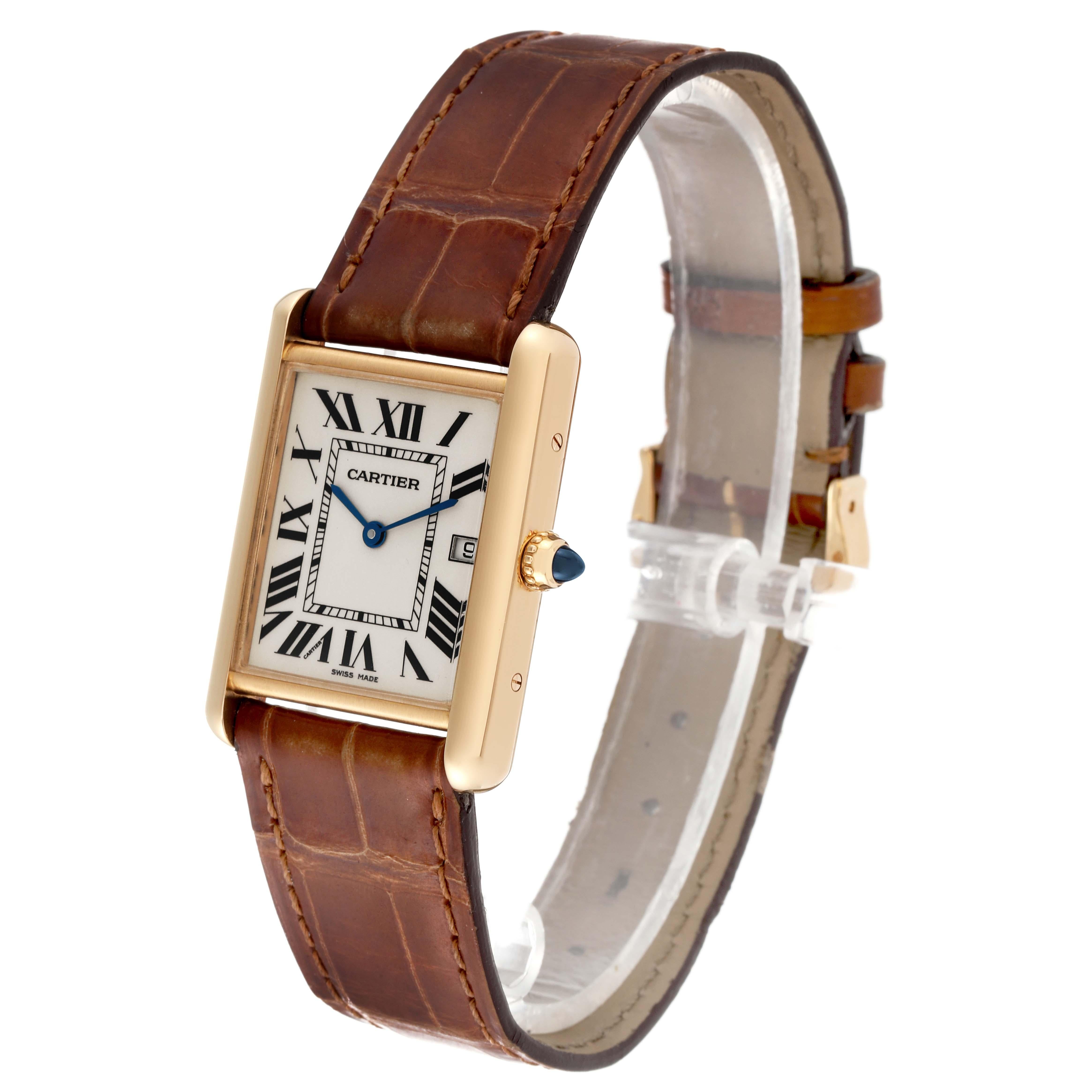 Cartier Tank Louis Yellow Gold Brown Leather Strap Mens Watch W1529756 In Good Condition In Atlanta, GA