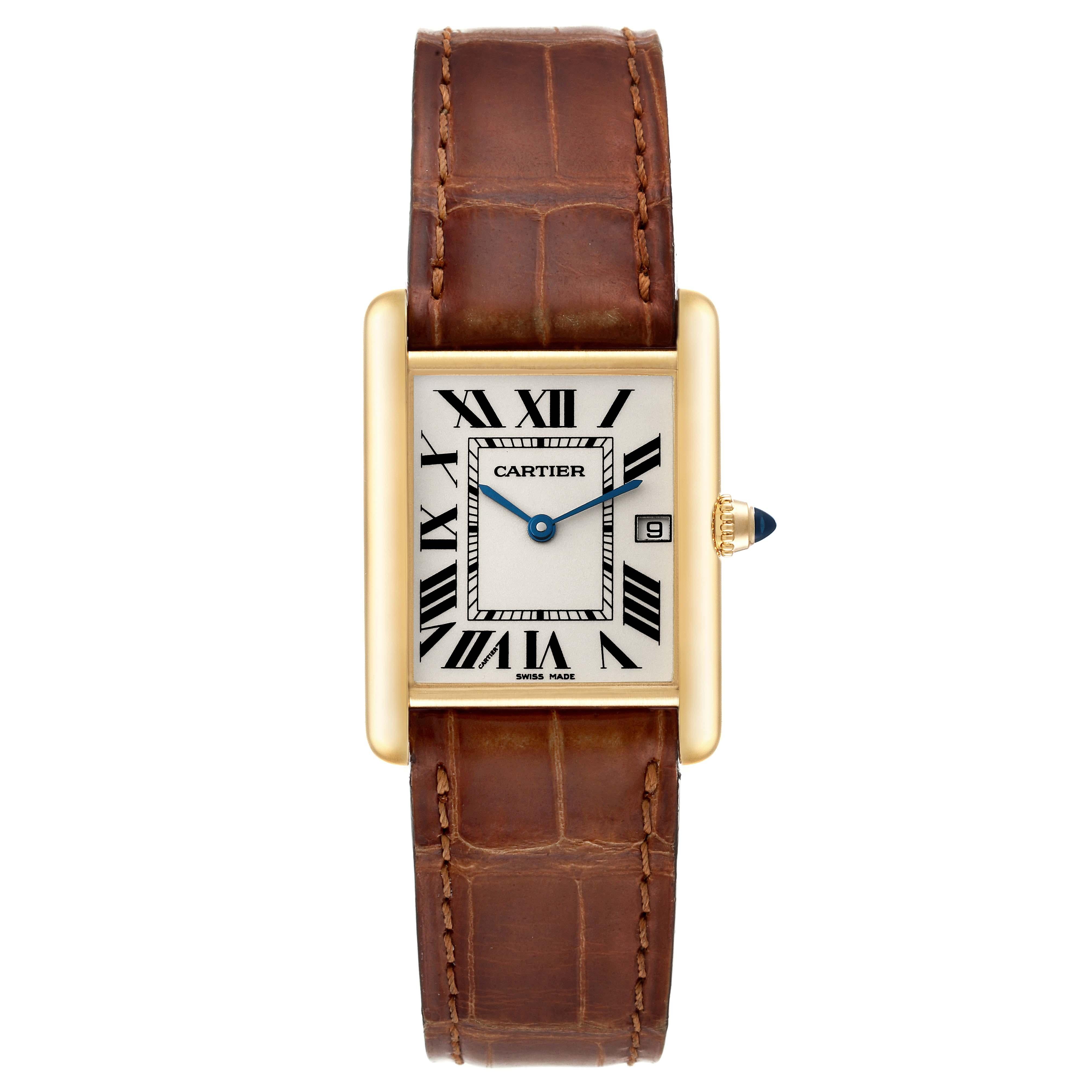 Cartier Tank Louis Yellow Gold Brown Leather Strap Mens Watch W1529756 3