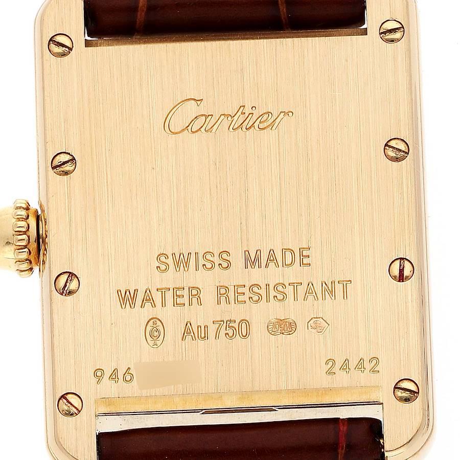 Cartier Tank Louis Yellow Gold Brown Strap Ladies Watch W1529856 Box Card In Excellent Condition In Atlanta, GA