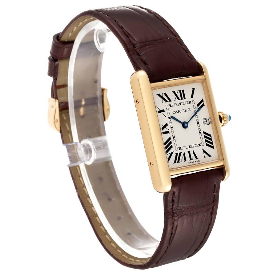 Cartier Tank Louis Gelbgold Brown Strap Herrenuhr W1529756 im Zustand „Hervorragend“ in Atlanta, GA