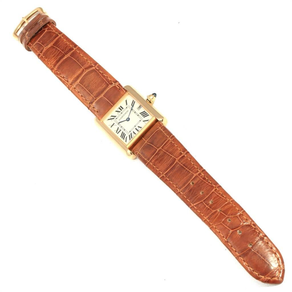 Cartier Tank Louis Yellow Gold Brown Strap Watch W1529756 Box Papers For Sale 6