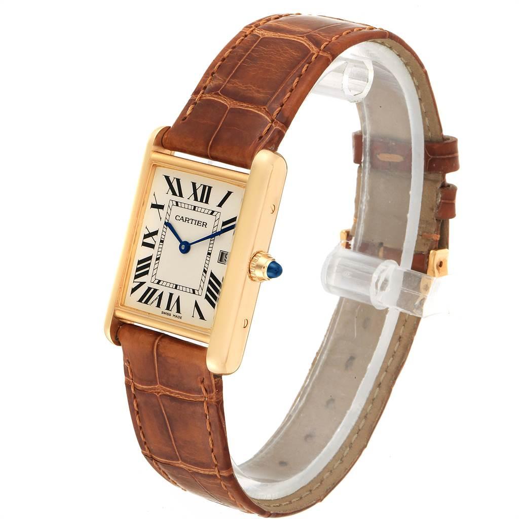 Men's Cartier Tank Louis Yellow Gold Brown Strap Watch W1529756 Box Papers For Sale
