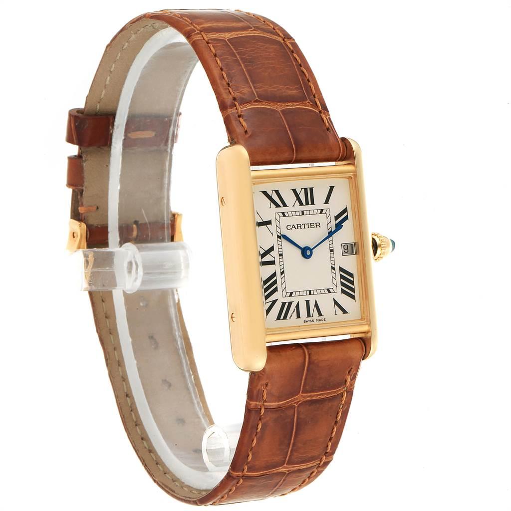 Cartier Tank Louis Yellow Gold Brown Strap Watch W1529756 Box Papers For Sale 1