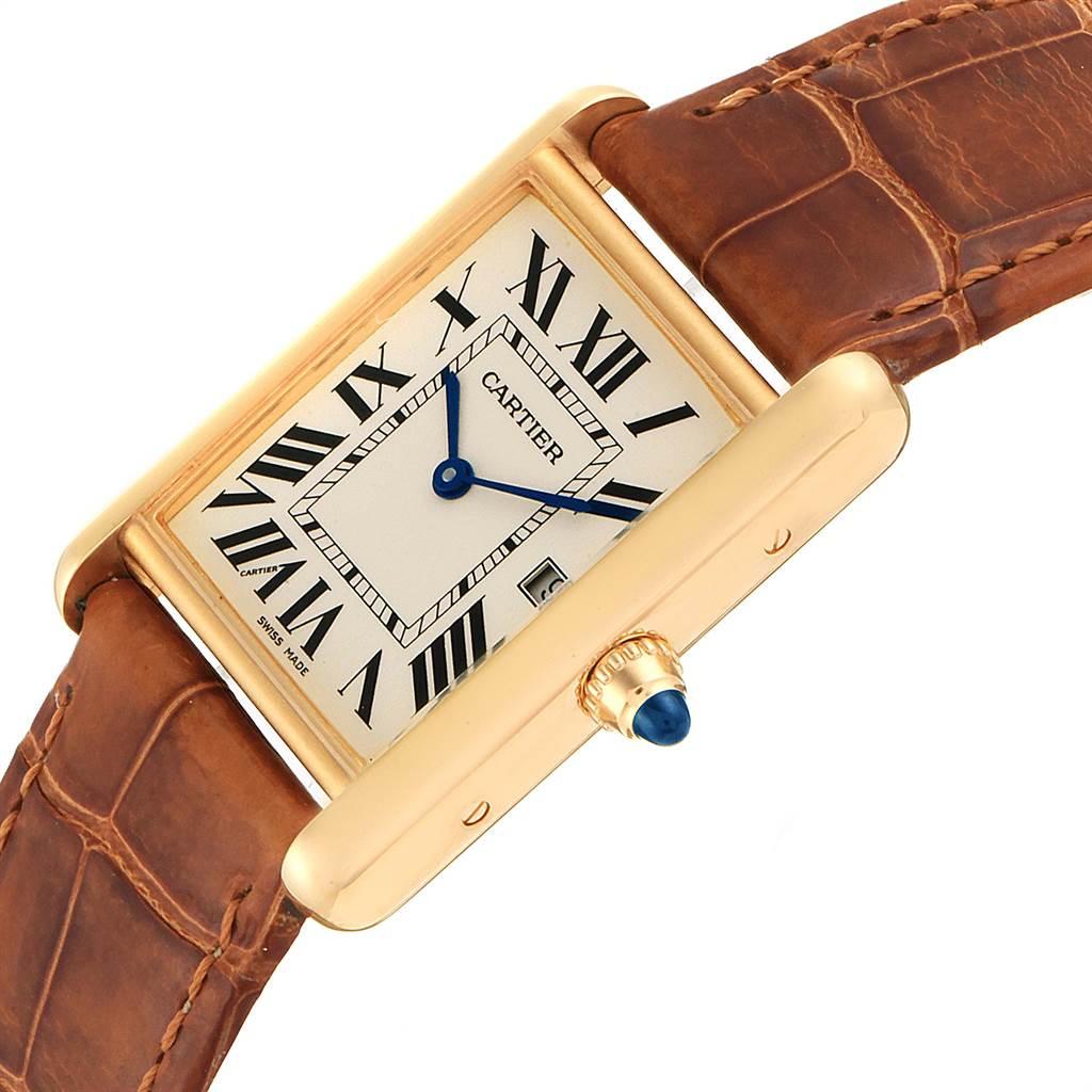 Cartier Tank Louis Yellow Gold Brown Strap Watch W1529756 Box Papers For Sale 2