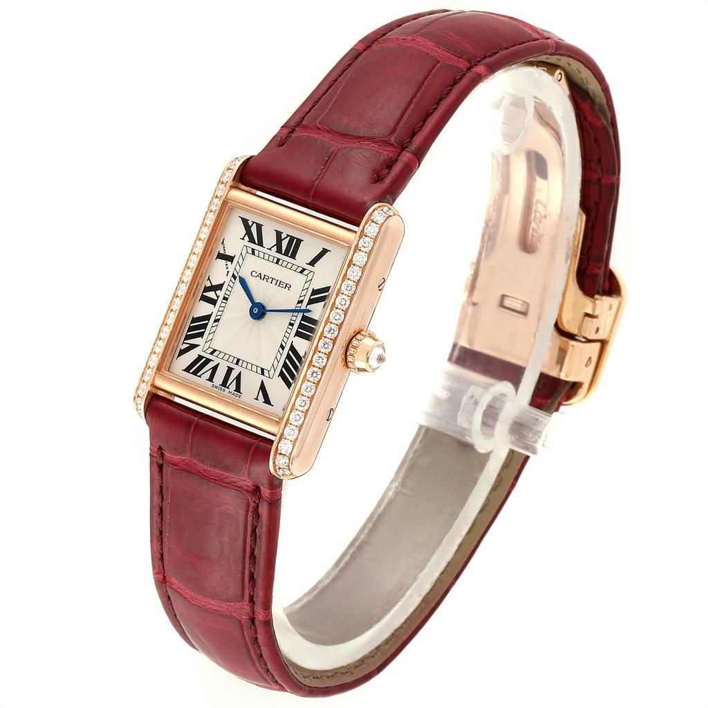 Cartier Tank Louis Yellow Gold Diamond Brown Strap Ladies Watch WJTA0010 In Excellent Condition For Sale In Atlanta, GA
