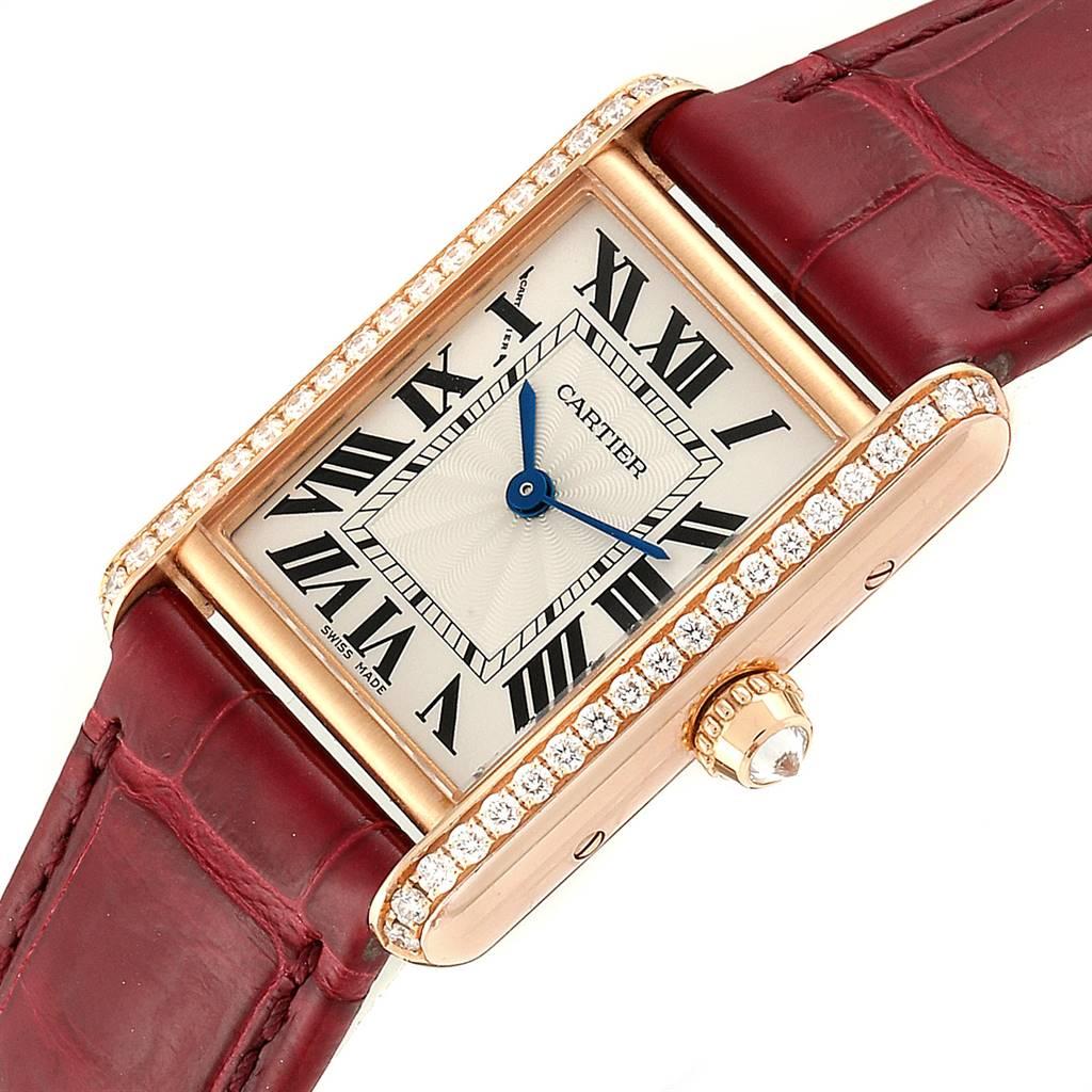 Women's Cartier Tank Louis Yellow Gold Diamond Brown Strap Ladies Watch WJTA0010 For Sale