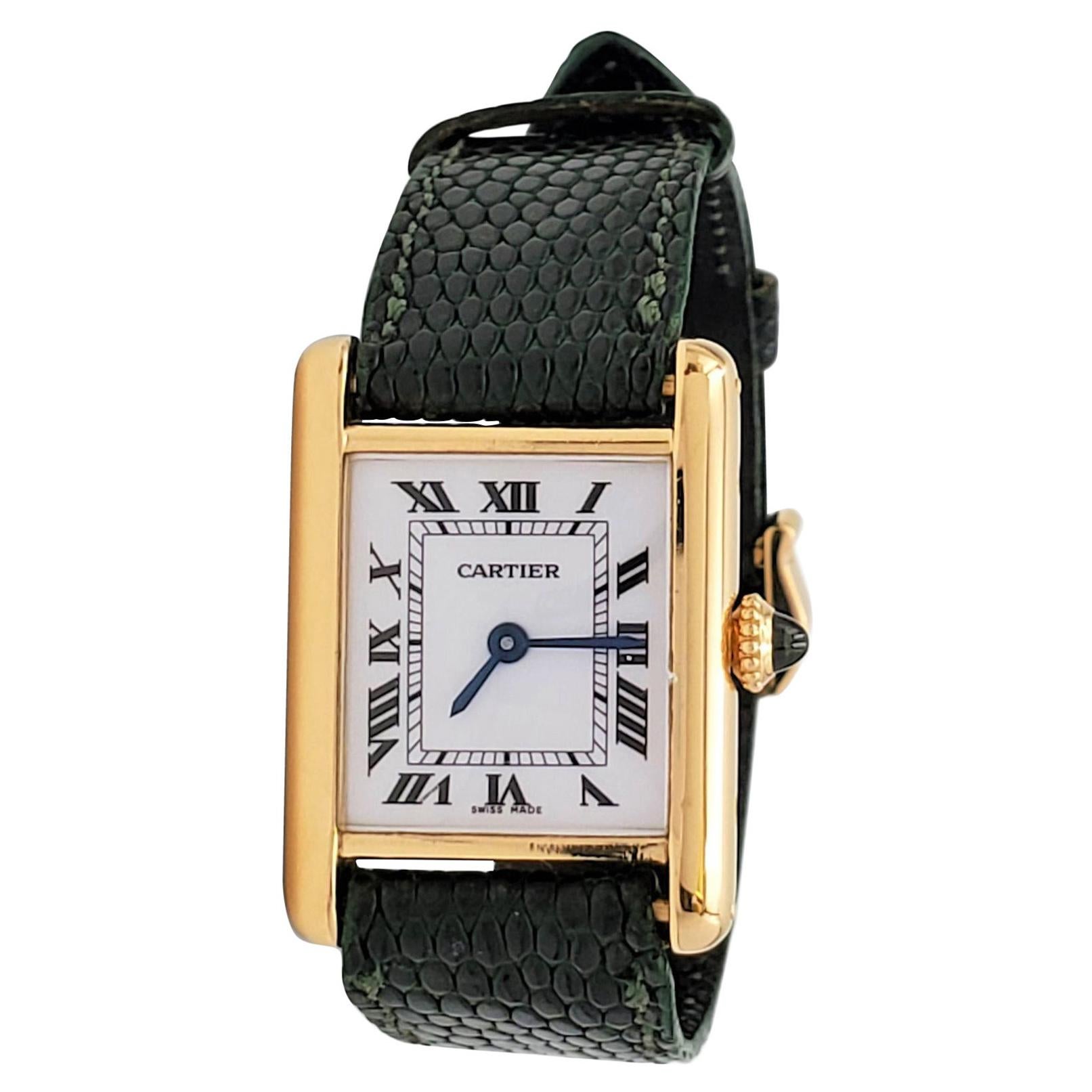 Cartier 'Tank Louis' Yellow Gold Leather Strap Watch